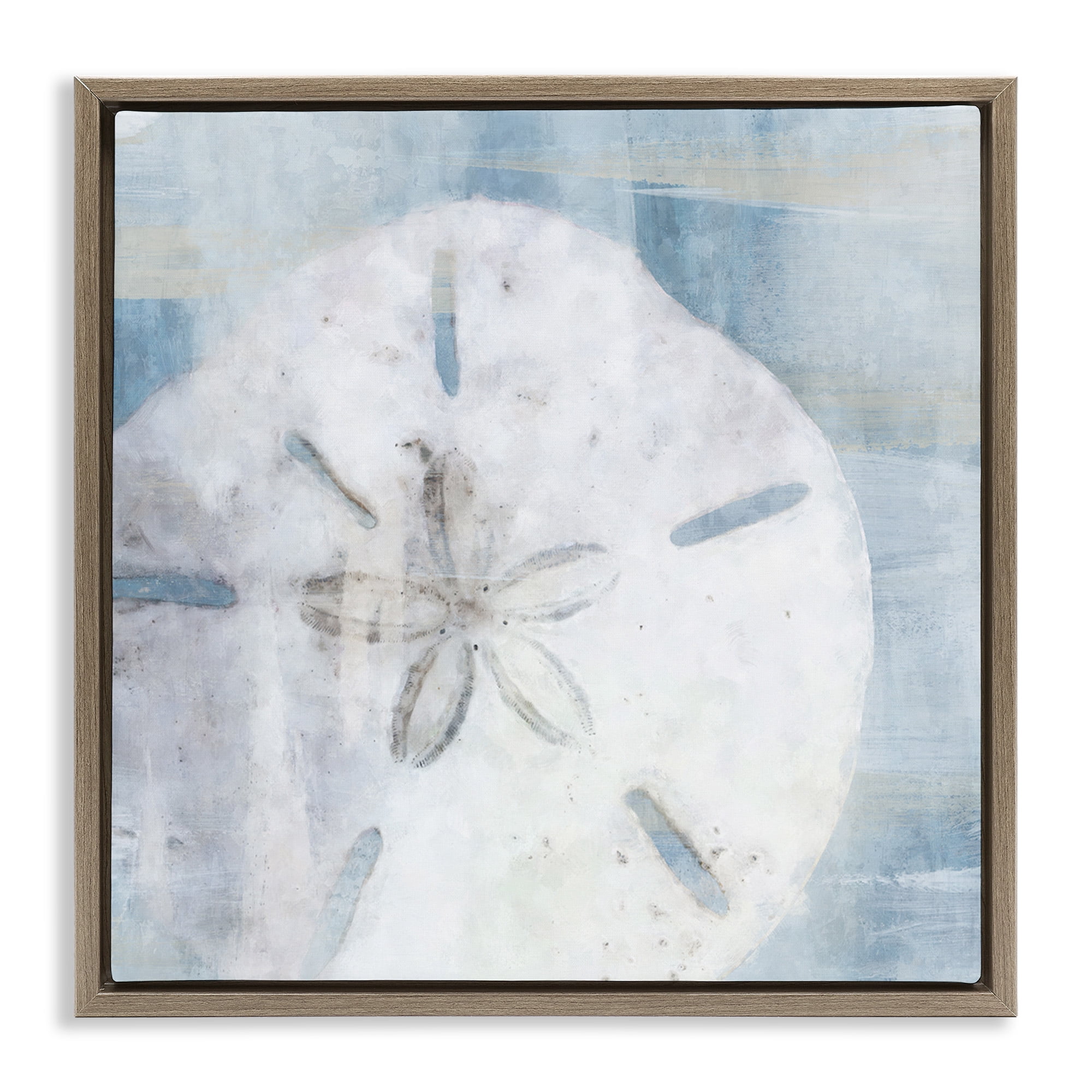 Stupell Industries Pastel Blue Sand Dollar Seashell Nature Painting Brown Floater Framed Canvas Art Print Wall Art, 18 x 18