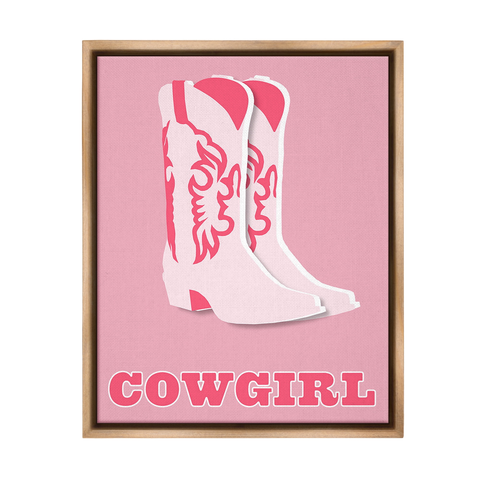 Stupell Industries Pastel Blush Cowgirl Boots Beauty & Fashion Painting Brown Floater Framed Canvas Art Print Wall Art, 17 x 21