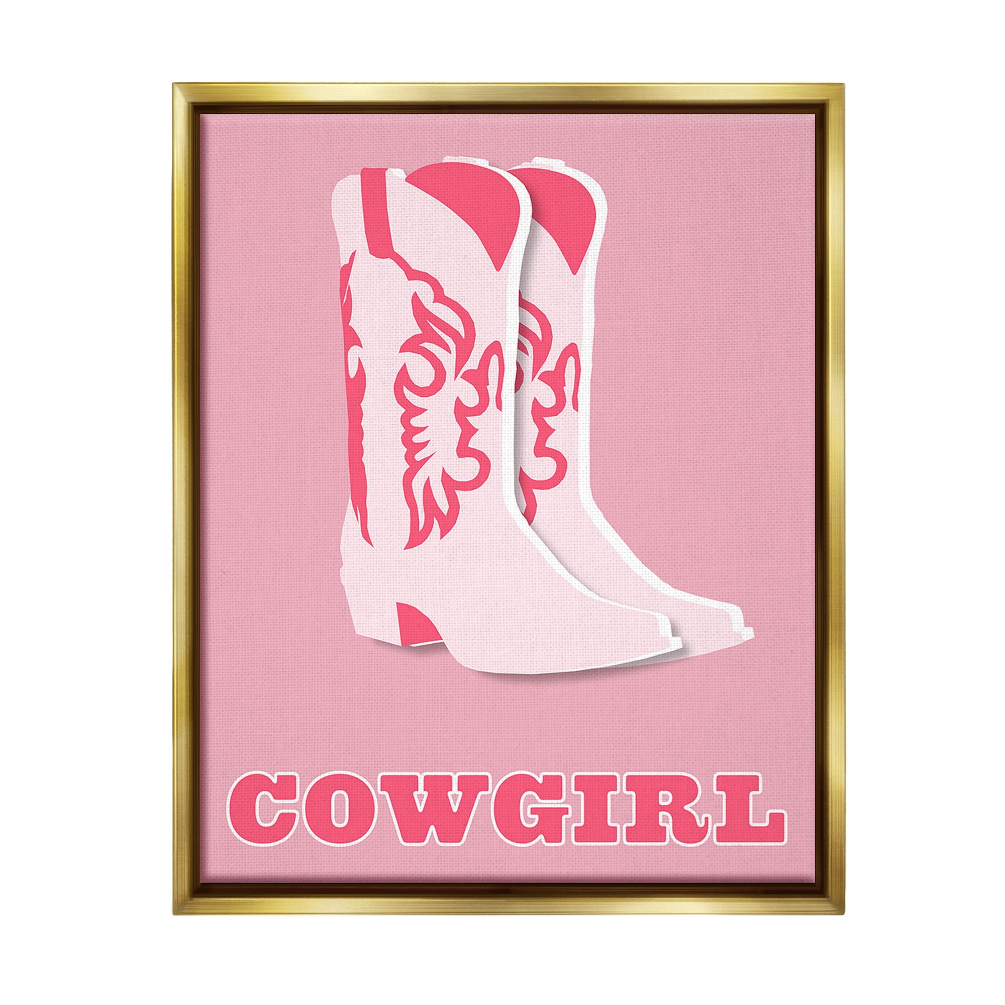 Stupell Industries Pastel Blush Cowgirl Boots Beauty & Fashion Painting Gold Floater Framed Canvas Art Print Wall Art, 25 x 31