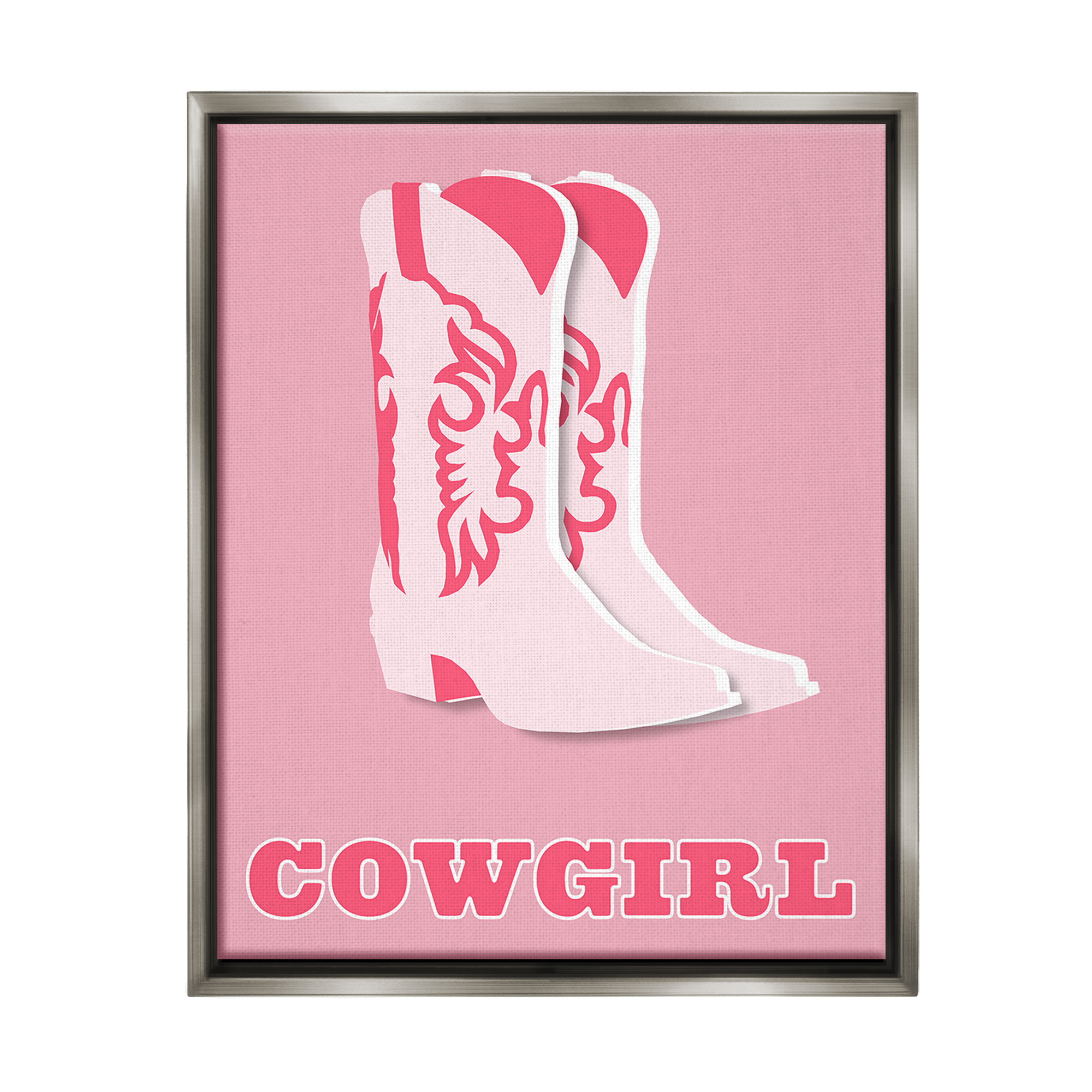 Stupell Industries Pastel Blush Cowgirl Boots Beauty & Fashion Painting Gray Floater Framed Canvas Art Print Wall Art, 17 x 21