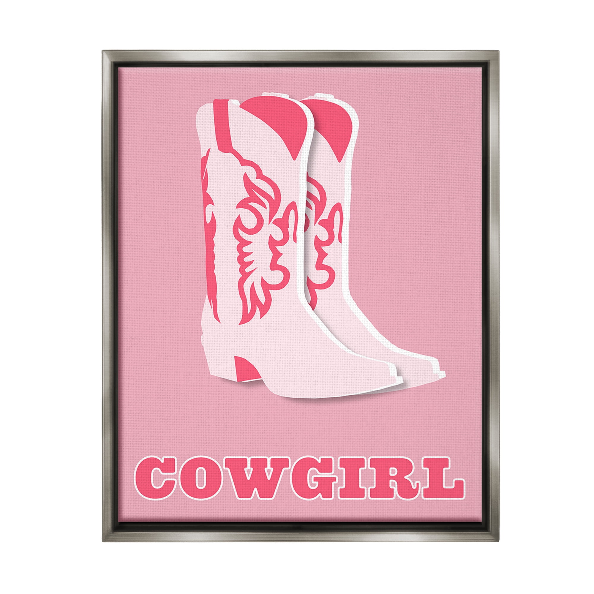 Stupell Industries Pastel Blush Cowgirl Boots Beauty & Fashion Painting Gray Floater Framed Canvas Art Print Wall Art, 25 x 31