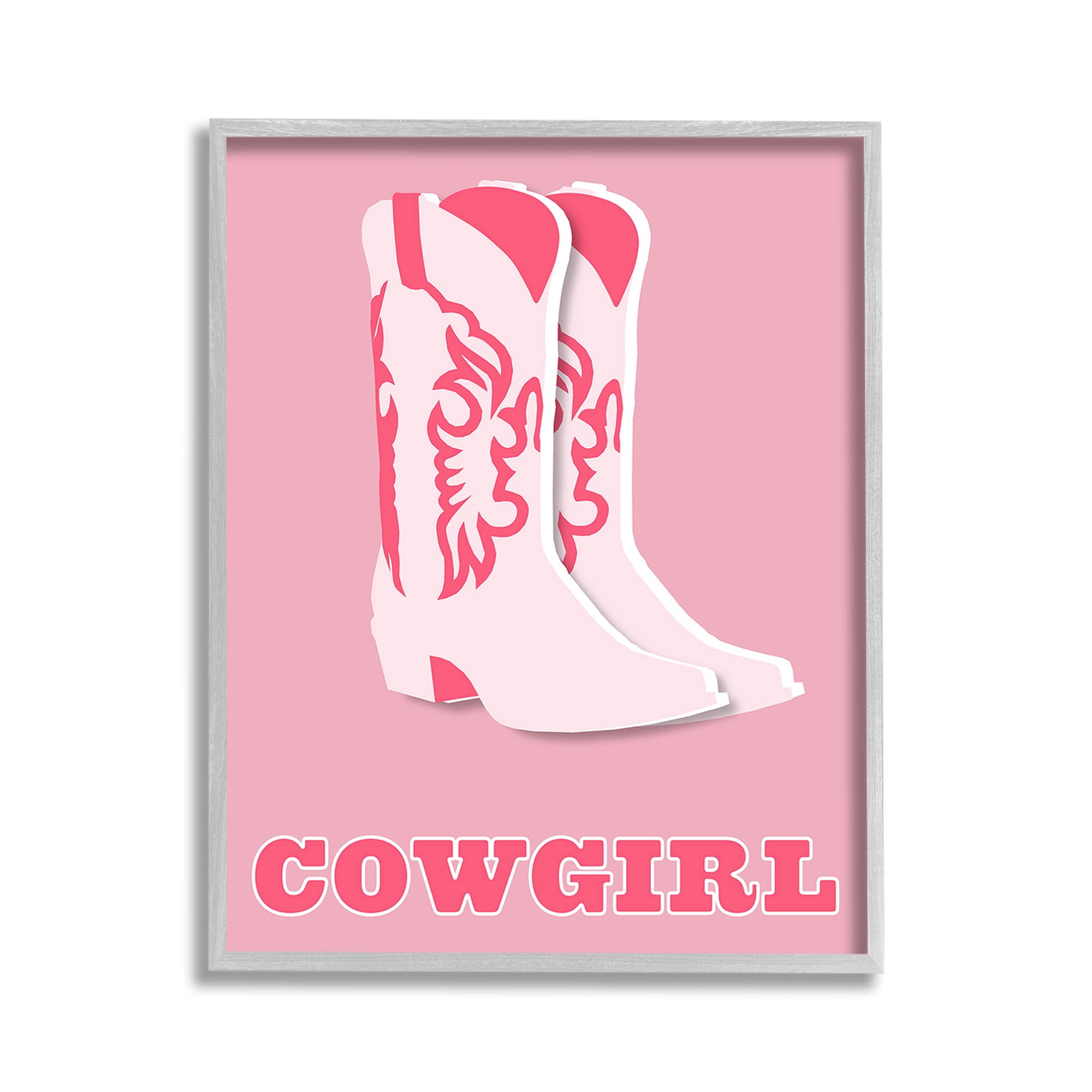 Stupell Industries Pastel Blush Cowgirl Boots Beauty & Fashion Painting Gray Framed Art Print Wall Art, 11 x 14