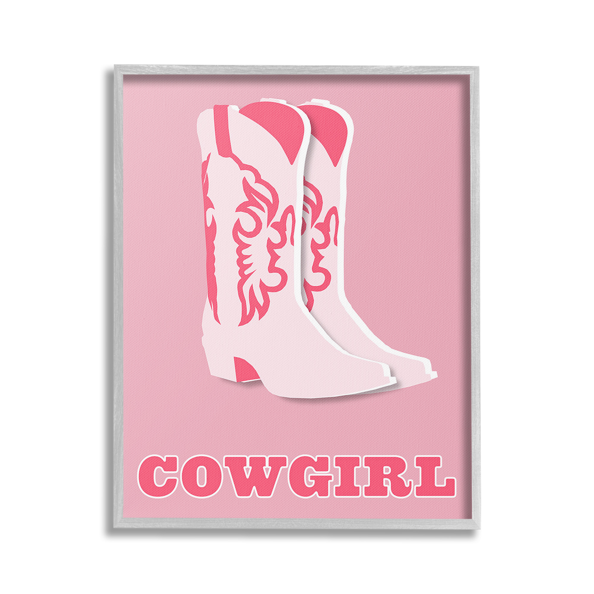 Stupell Industries Pastel Blush Cowgirl Boots Beauty & Fashion Painting Gray Framed Art Print Wall Art, 16 x 20