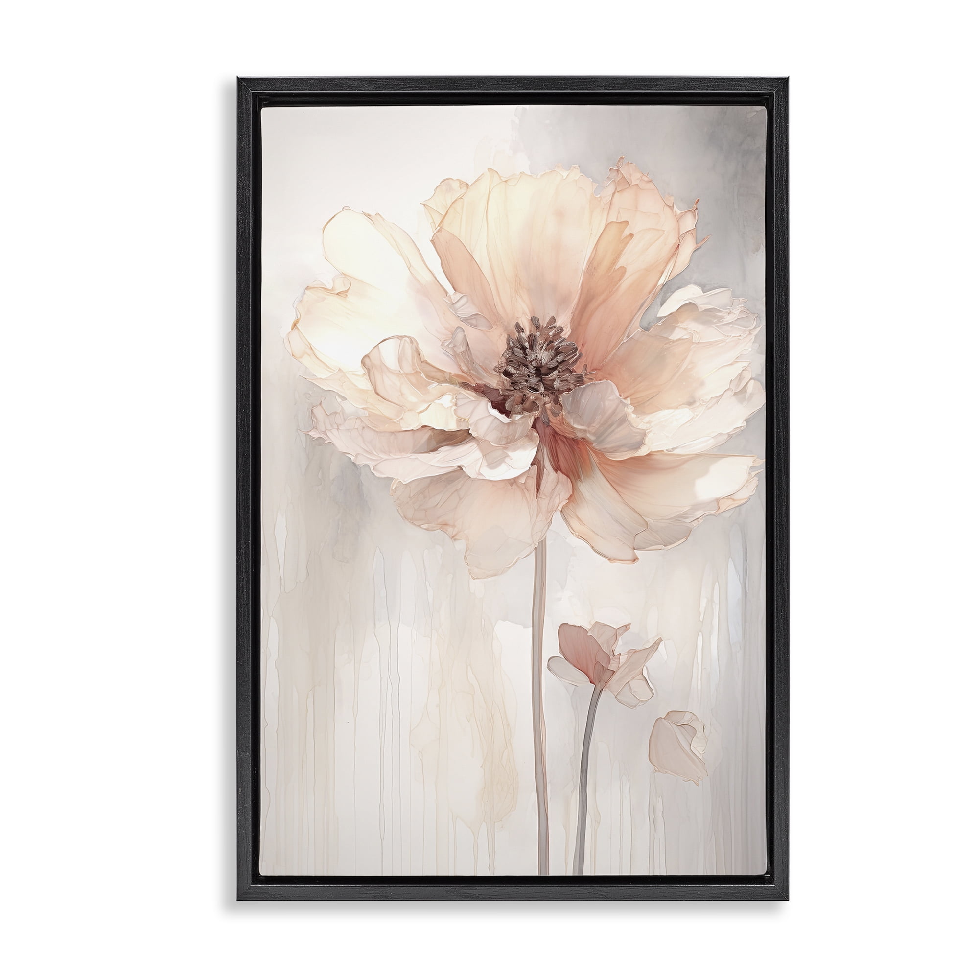 Stupell Industries Pastel Blush Flower Plants & Flowers Painting Black Floater Framed Canvas Art Print Wall Art, 21 x 31