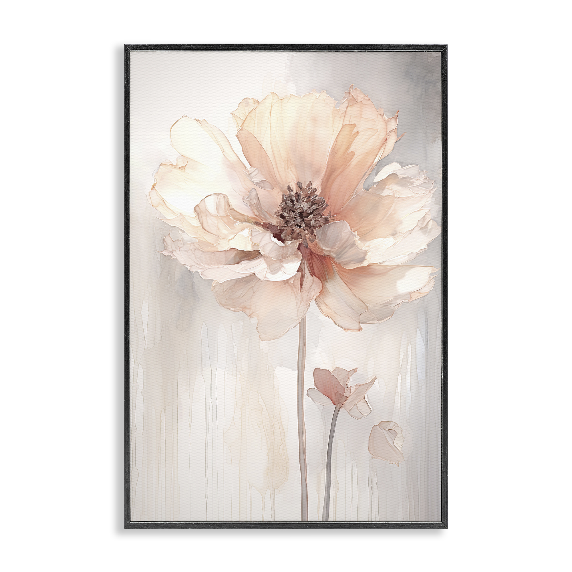 Stupell Industries Pastel Blush Flower Plants & Flowers Painting Black Framed Art Print Wall Art, 16 x 24
