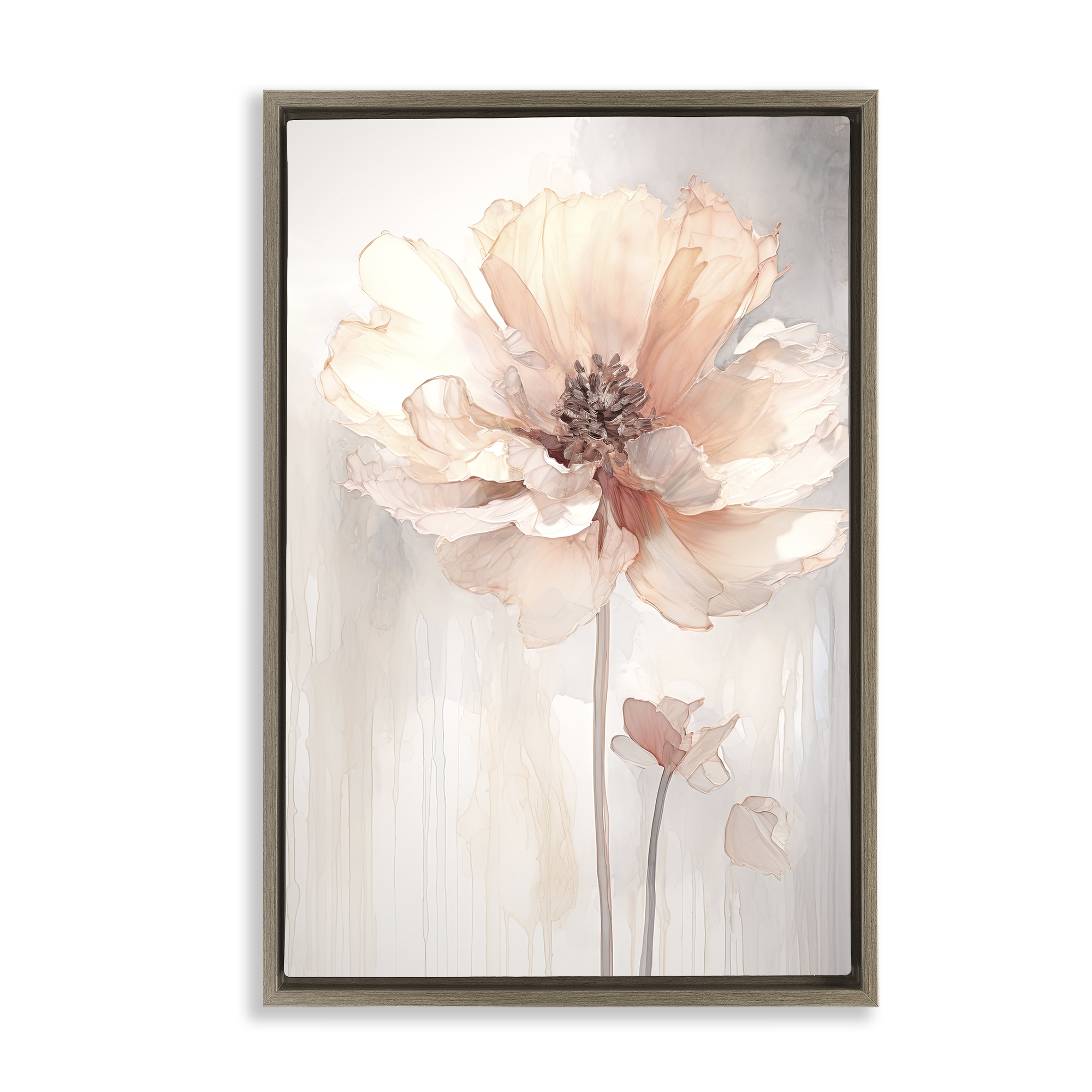 Stupell Industries Pastel Blush Flower Plants & Flowers Painting Brown Floater Framed Canvas Art Print Wall Art, 21 x 31