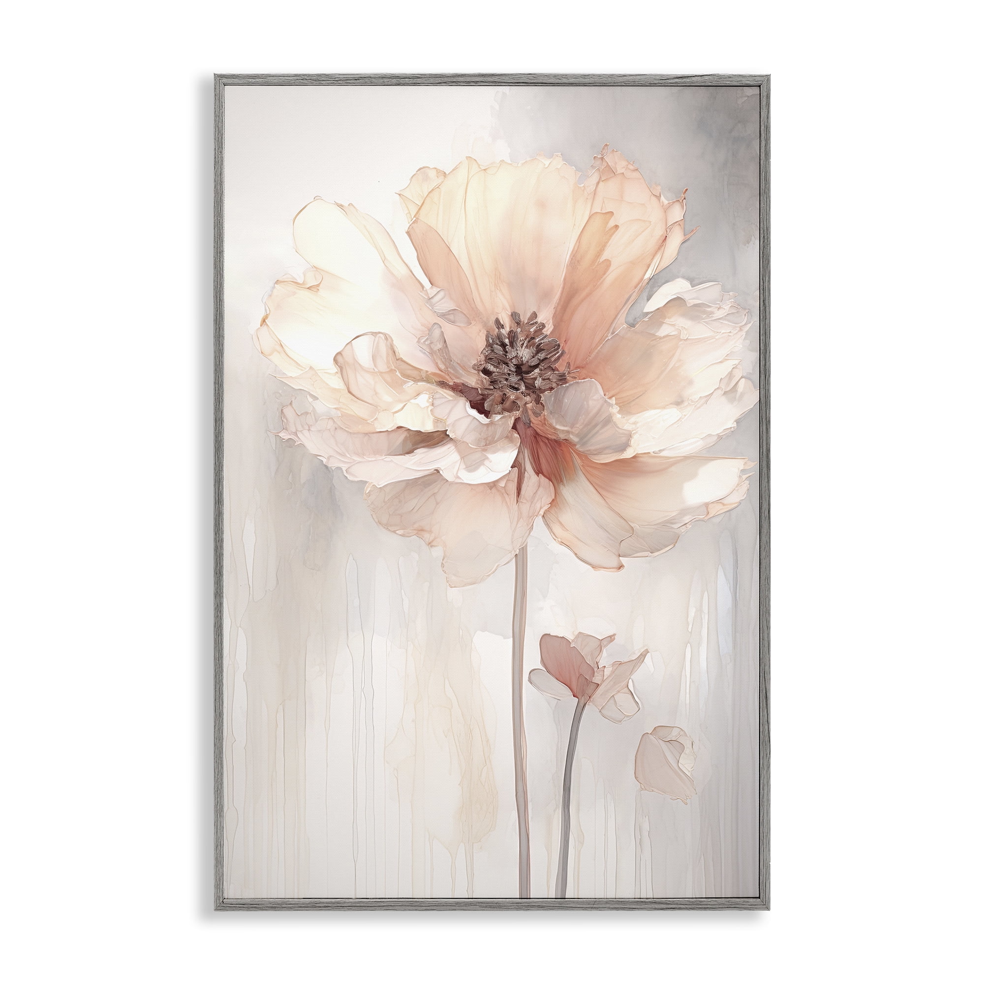 Stupell Industries Pastel Blush Flower Plants & Flowers Painting Gray Framed Art Print Wall Art, 12 x 18