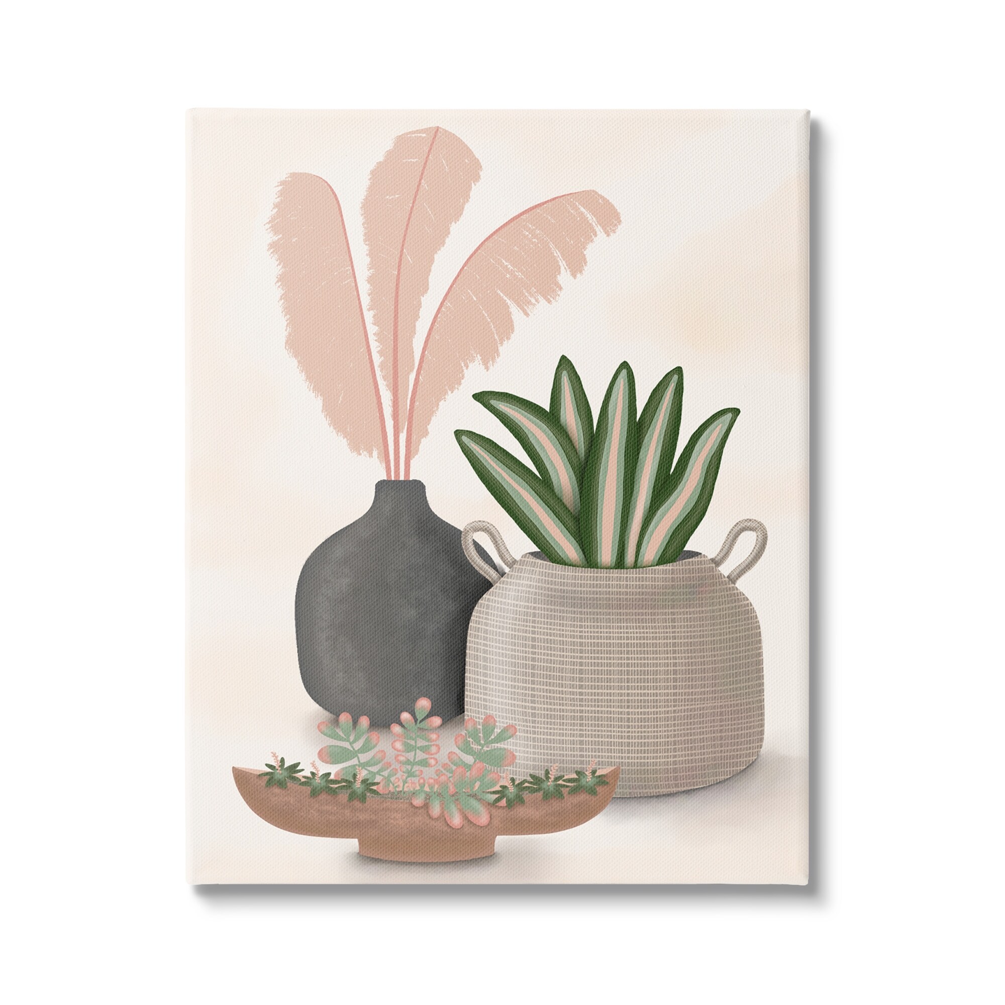 Stupell Industries Pastel Botanical Succulents Illustration Plants Jars Vases , 16 x 20, Design by Darlene Seale