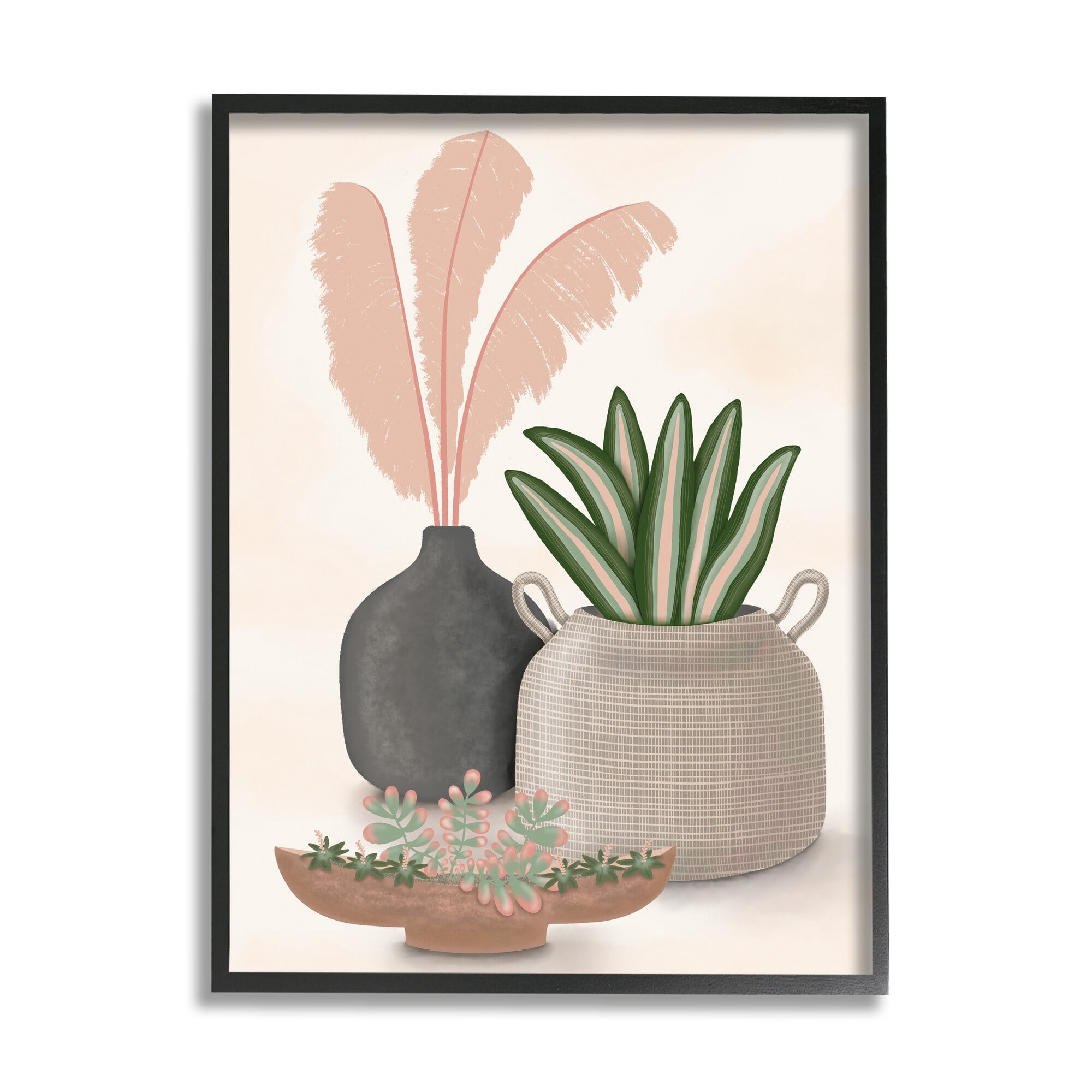 Stupell Industries Pastel Botanical Succulents Illustration Plants Jars Vases , 16 x 20, Design by Darlene Seale