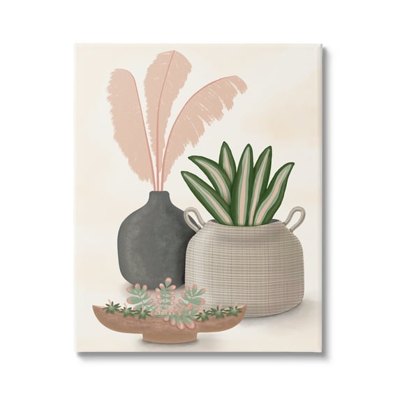 Stupell Industries Pastel Botanical Succulents Illustration Plants Jars Vases Graphic Art Gallery-Wrapped Canvas Print Wall Art, 36x48, by Darlene Seale
