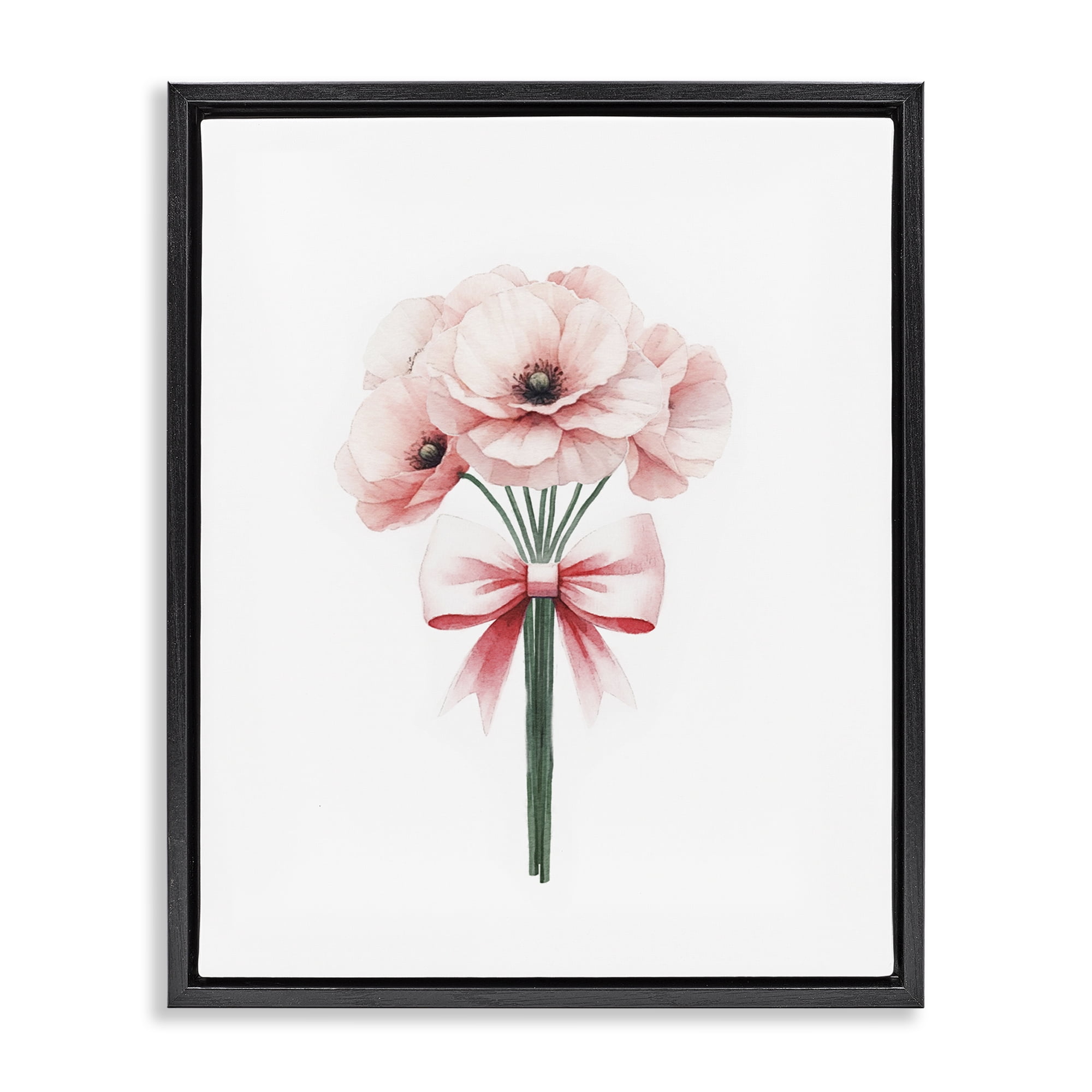 Stupell Industries Pastel Bouquet with Bow Plants & Flowers Painting Black Floater Framed Canvas Art Print Wall Art, 17 x 21