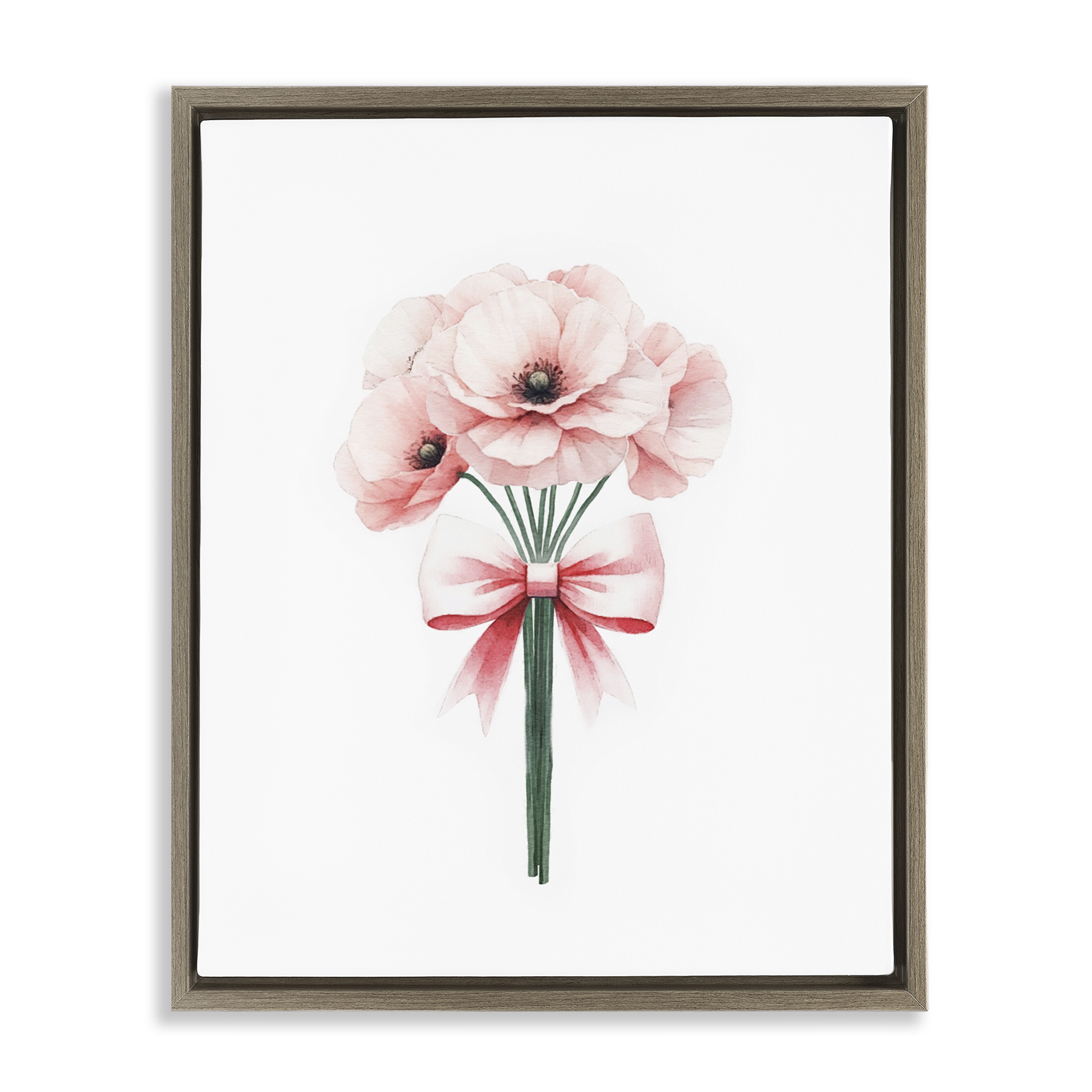 Stupell Industries Pastel Bouquet with Bow Plants & Flowers Painting Brown Floater Framed Canvas Art Print Wall Art, 25 x 31