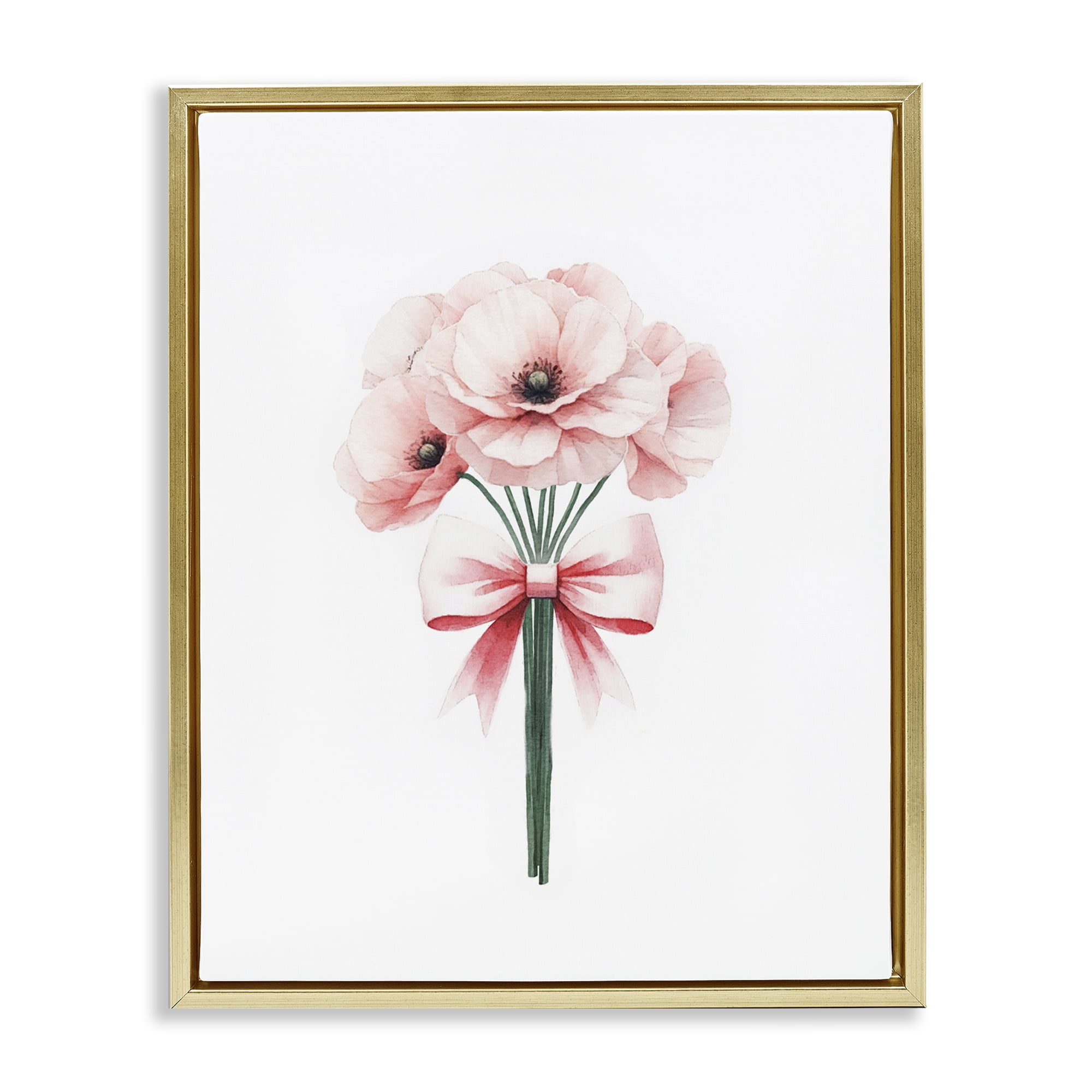 Stupell Industries Pastel Bouquet with Bow Plants & Flowers Painting Gold Floater Framed Canvas Art Print Wall Art, 17 x 21