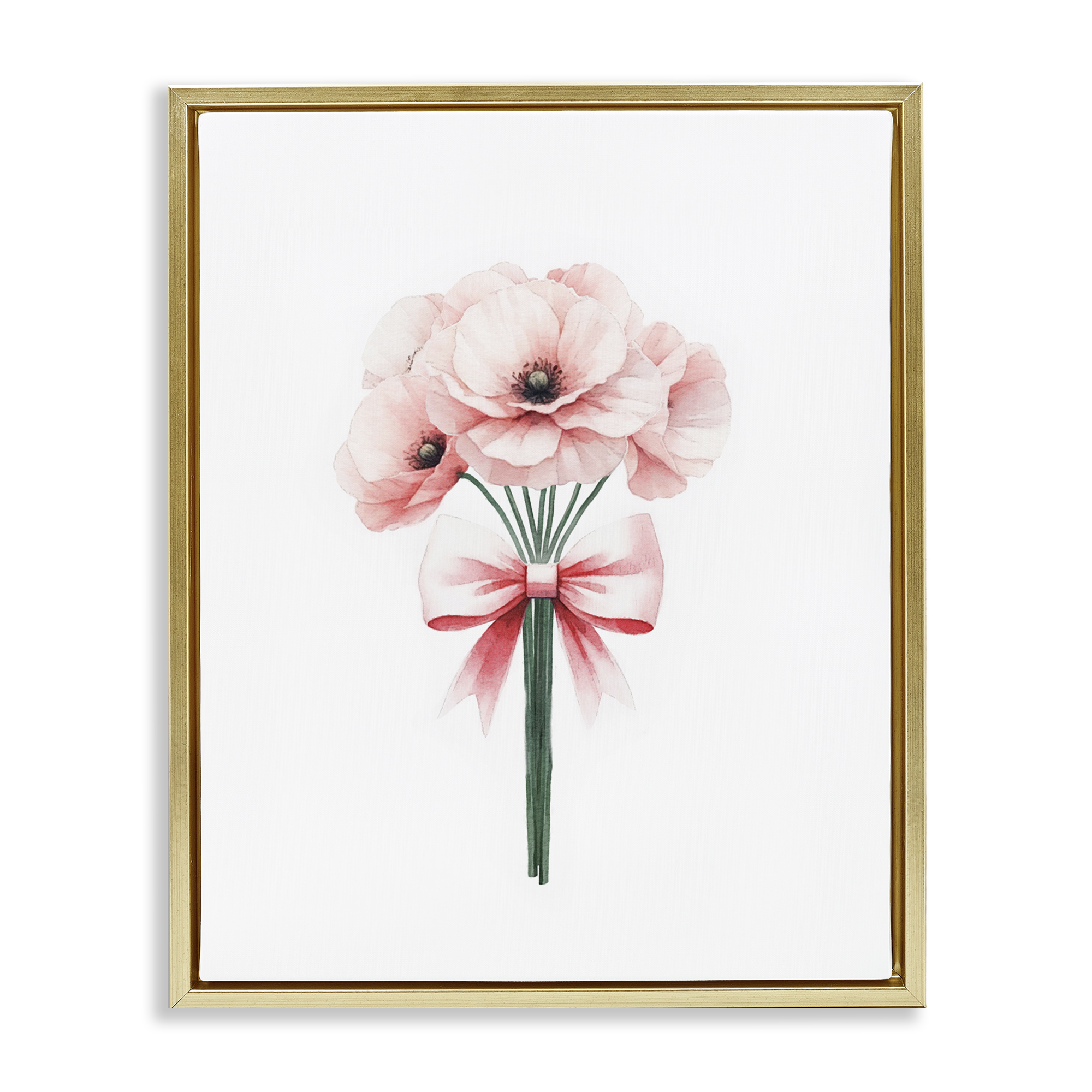 Stupell Industries Pastel Bouquet with Bow Plants & Flowers Painting Gold Floater Framed Canvas Art Print Wall Art, 25 x 31