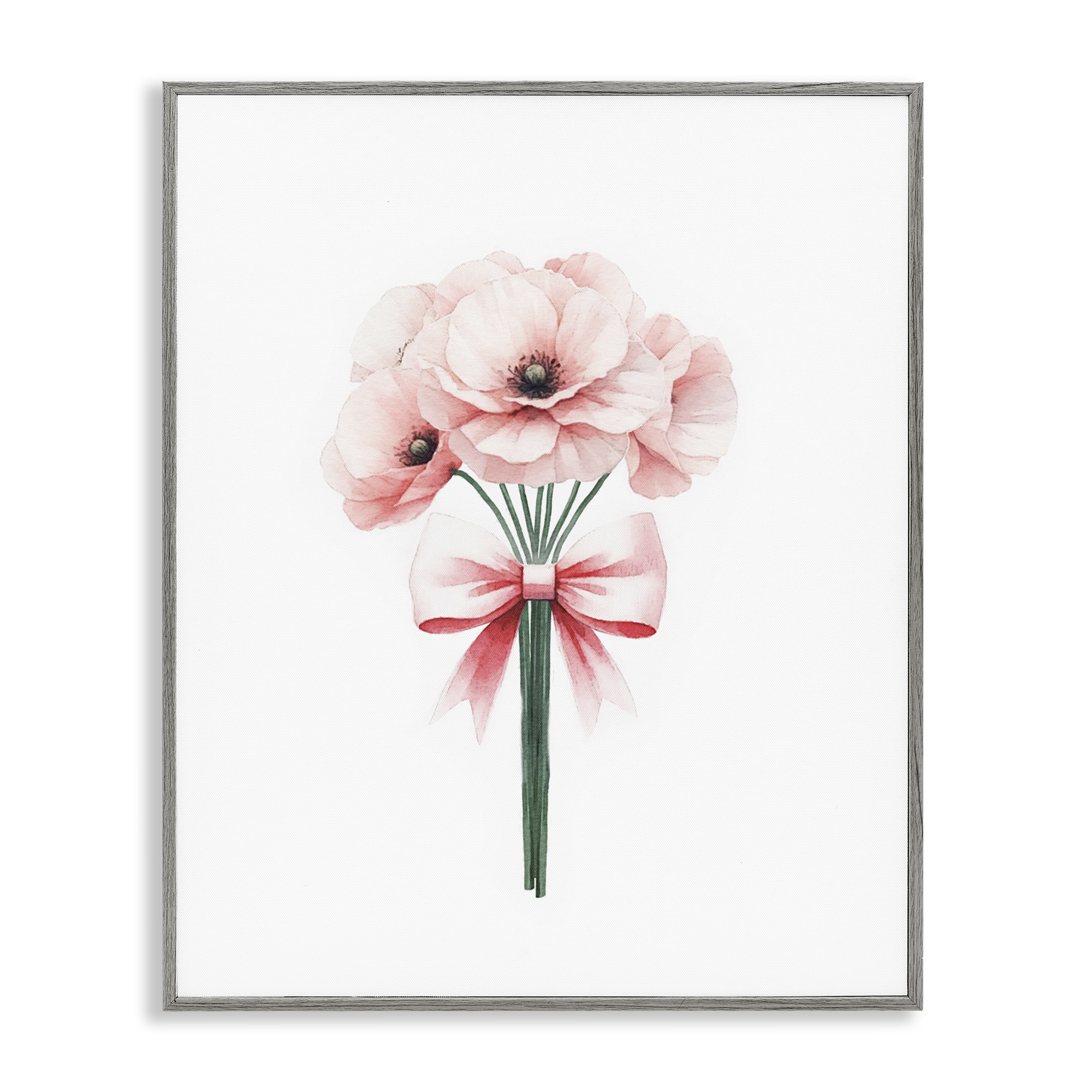 Stupell Industries Pastel Bouquet with Bow Plants & Flowers Painting Gray Framed Art Print Wall Art, 11 x 14