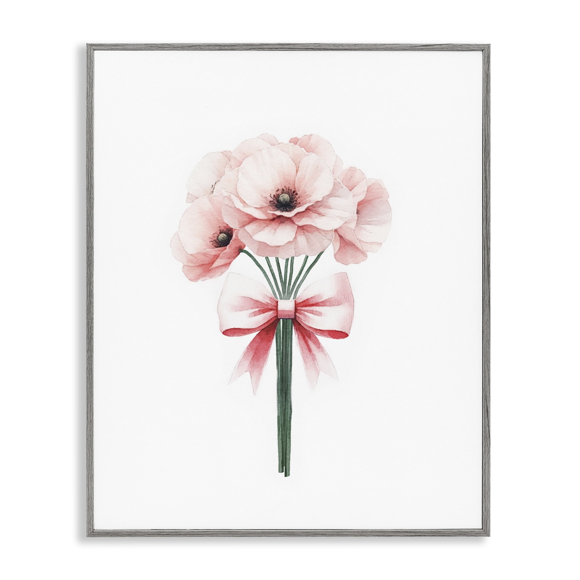 Stupell Industries Pastel Bouquet with Bow Plants & Flowers Painting Gray Framed Art Print Wall Art, 24 x 30
