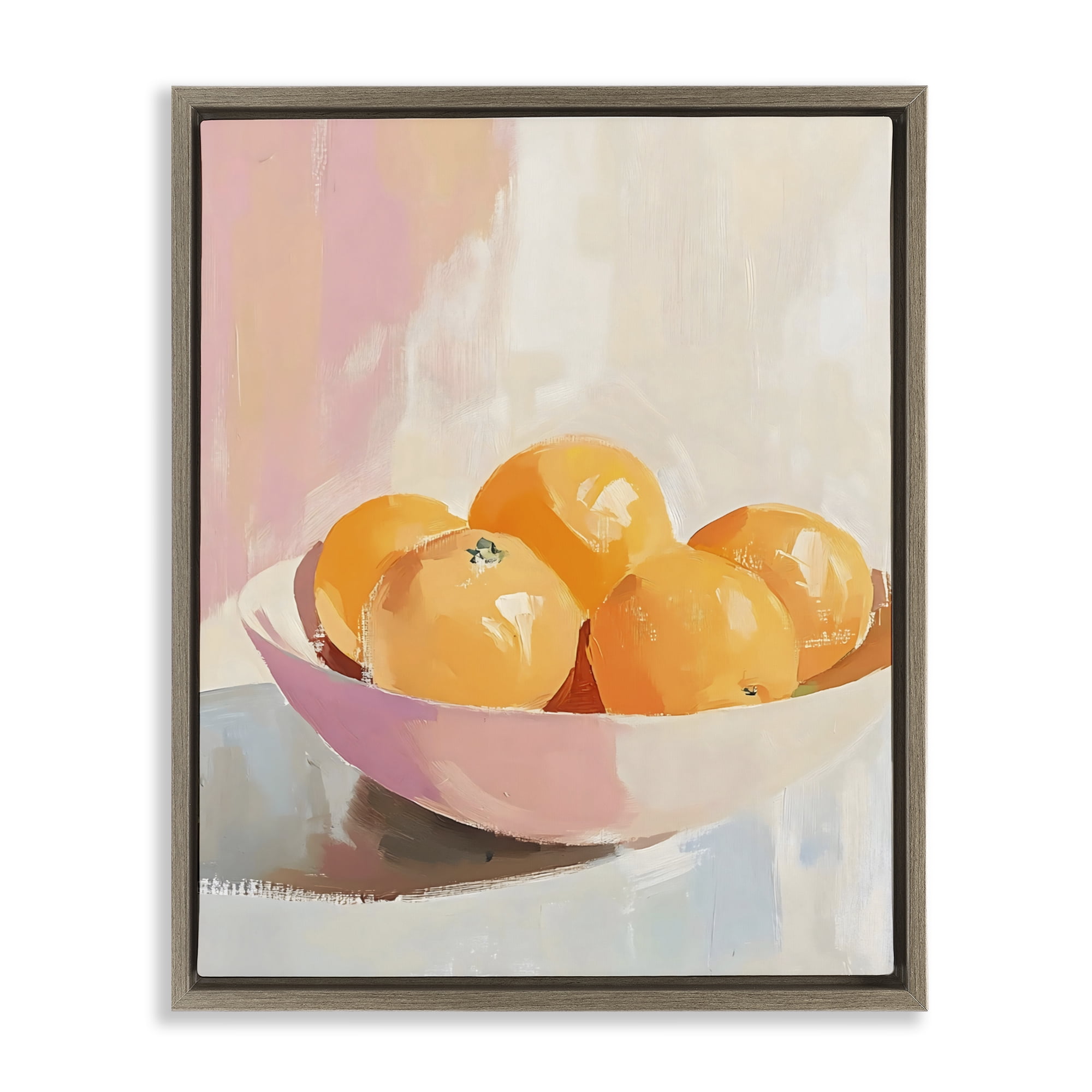 Stupell Industries Pastel Bowl of Oranges Brown Framed Floater Canvas Wall Art, design by The Prints Vibe