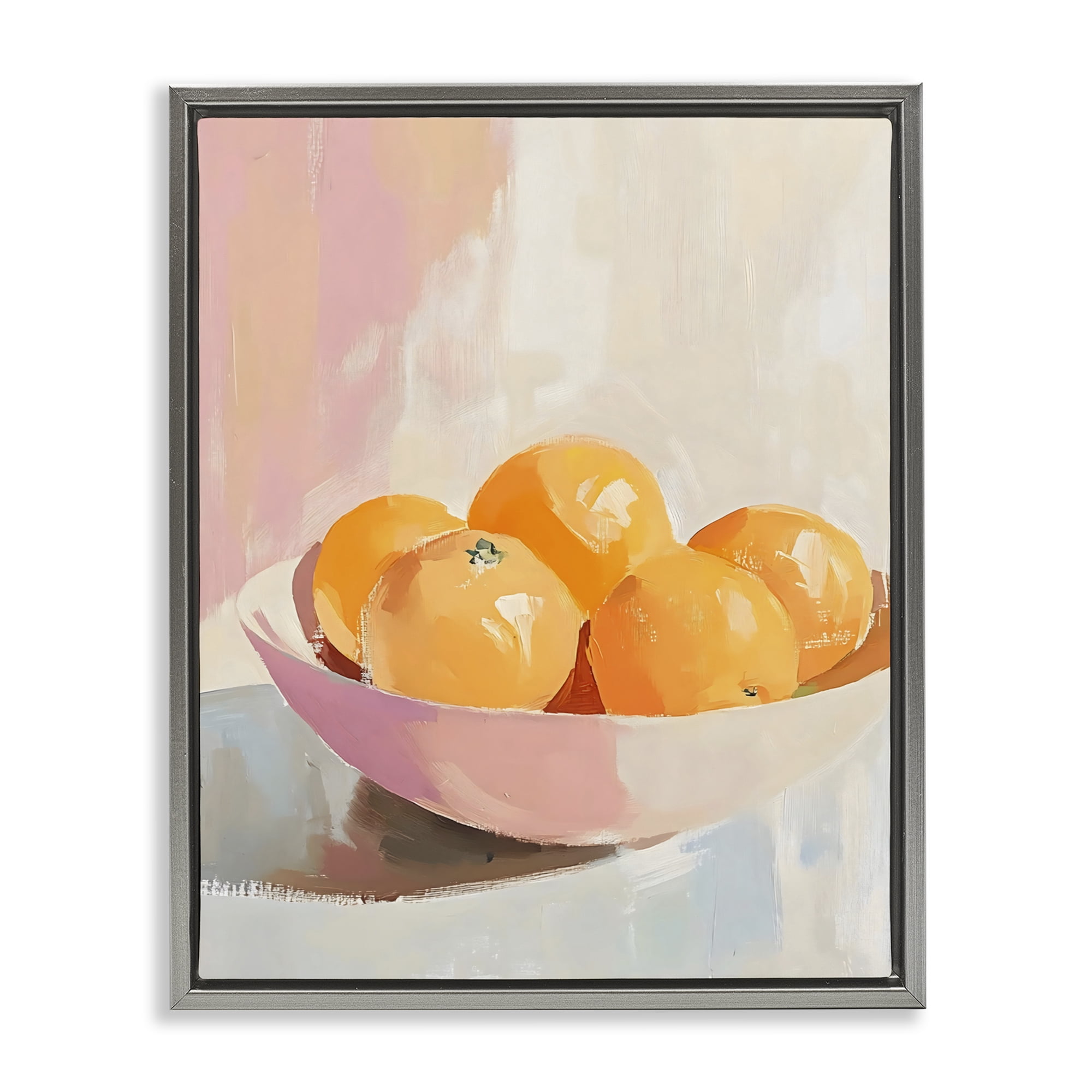 Stupell Industries Pastel Bowl of Oranges Gray Framed Floater Canvas Wall Art, design by The Prints Vibe