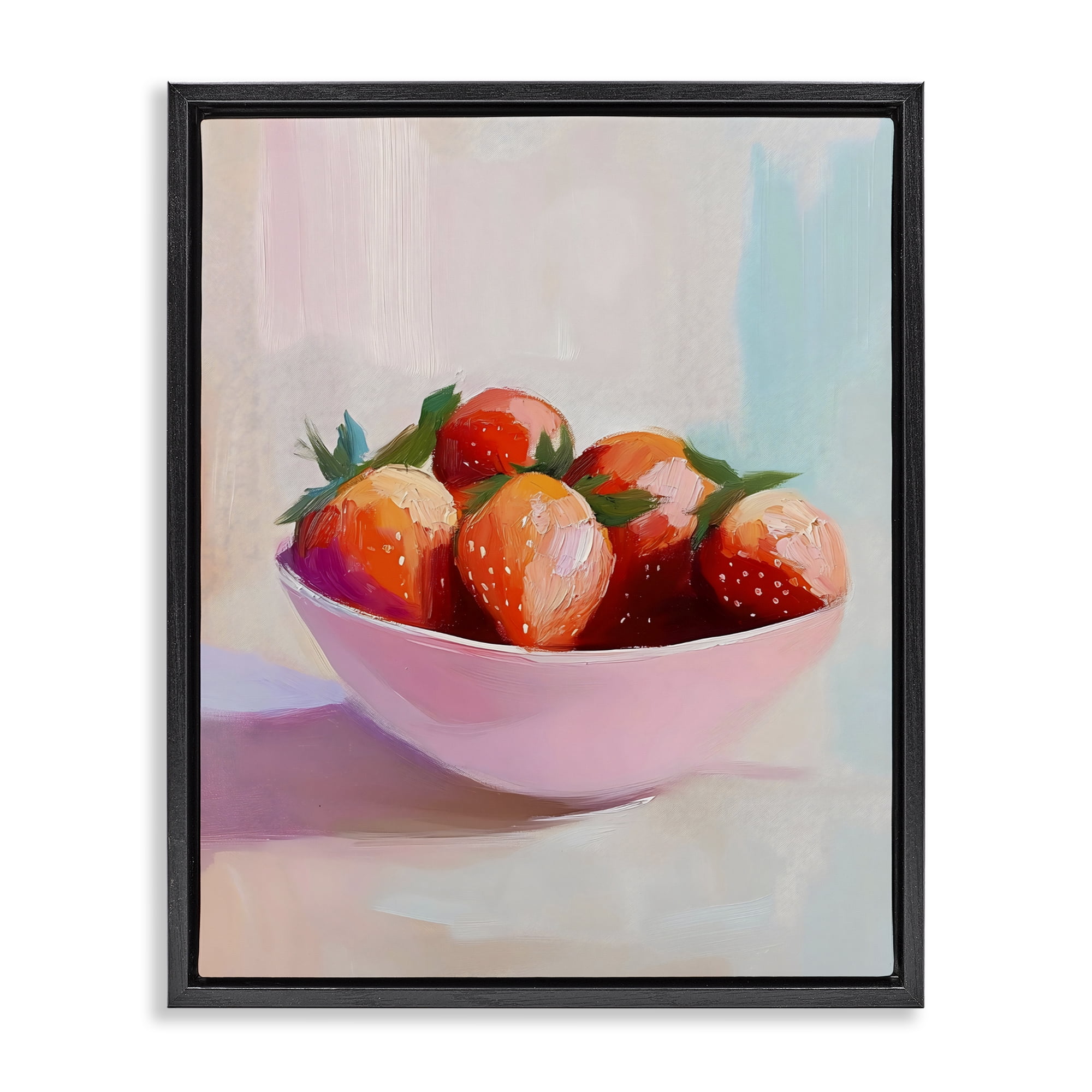 Stupell Industries Pastel Bowl of Strawberries Black Framed Floater Canvas Wall Art, design by The Prints Vibe