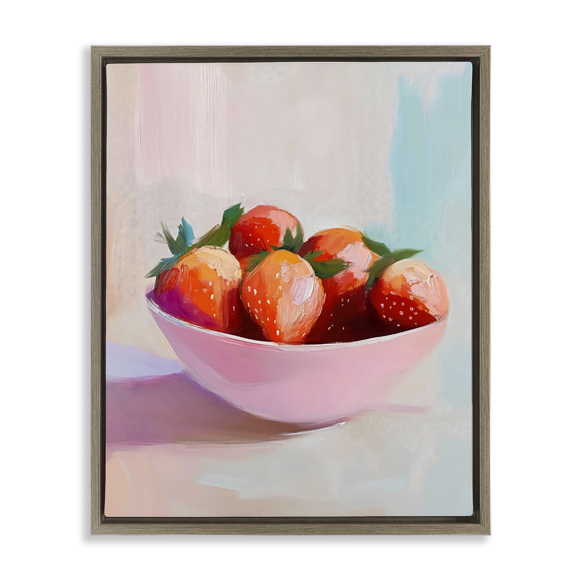 Stupell Industries Pastel Bowl of Strawberries Brown Framed Floater Canvas Wall Art, design by The Prints Vibe