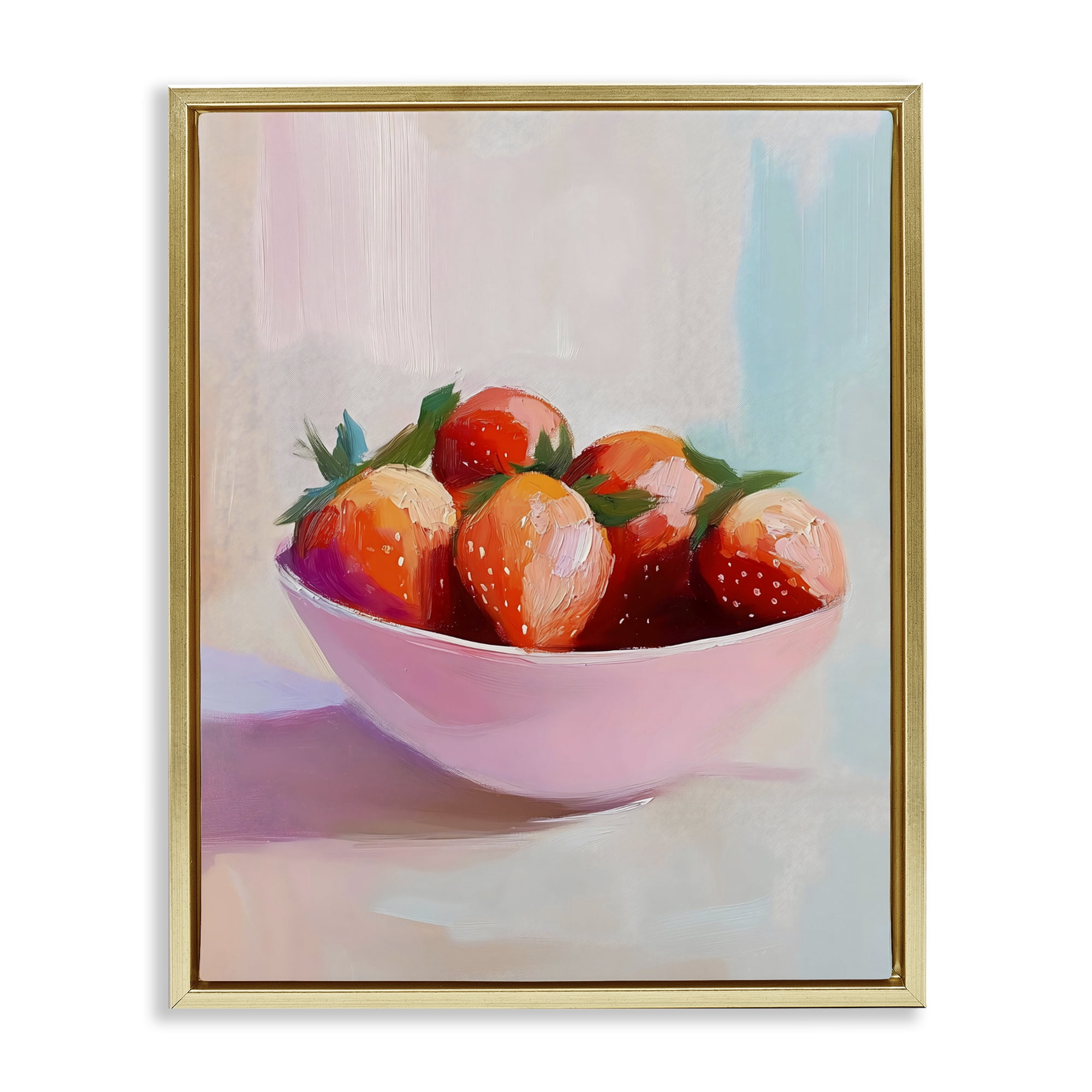 Stupell Industries Pastel Bowl of Strawberries Gold Framed Floater Canvas Wall Art, design by The Prints Vibe