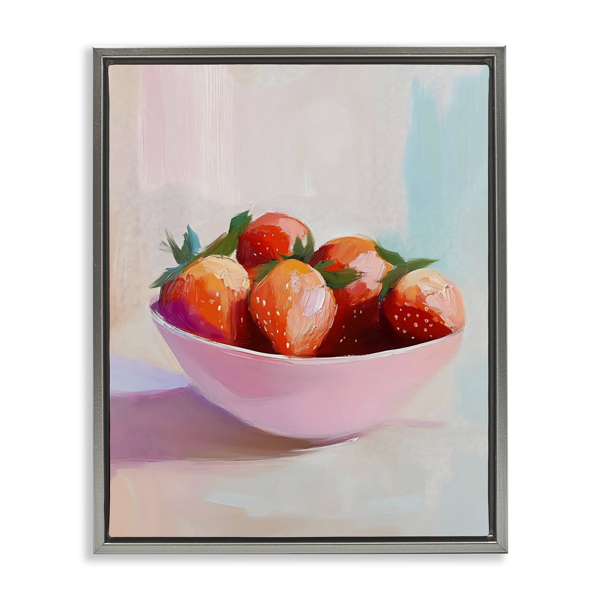Stupell Industries Pastel Bowl of Strawberries Gray Framed Floater Canvas Wall Art, design by The Prints Vibe