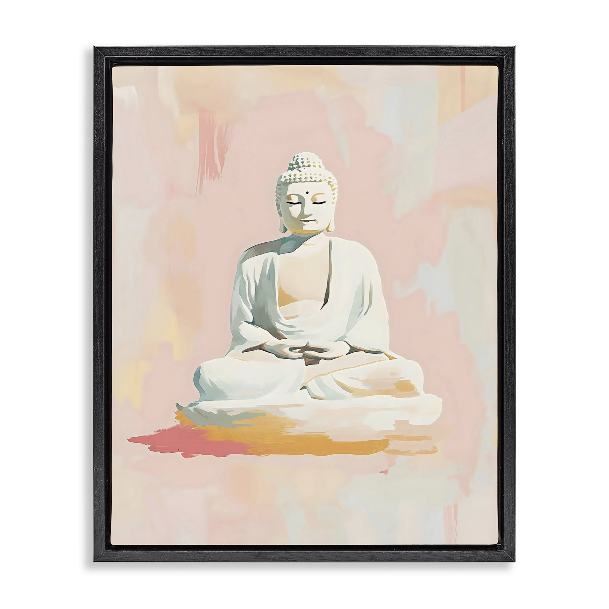 Stupell Industries Pastel Buddha In Quiet Meditation Black Framed Floater Canvas Wall Art, design by The Prints Vibe
