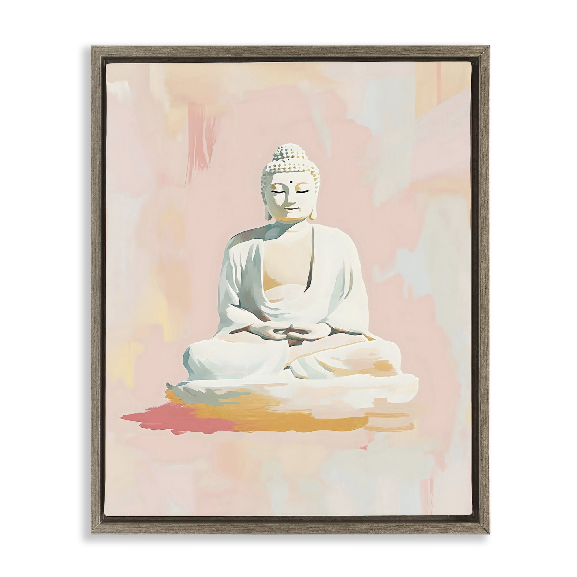 Stupell Industries Pastel Buddha In Quiet Meditation Brown Framed Floater Canvas Wall Art, design by The Prints Vibe