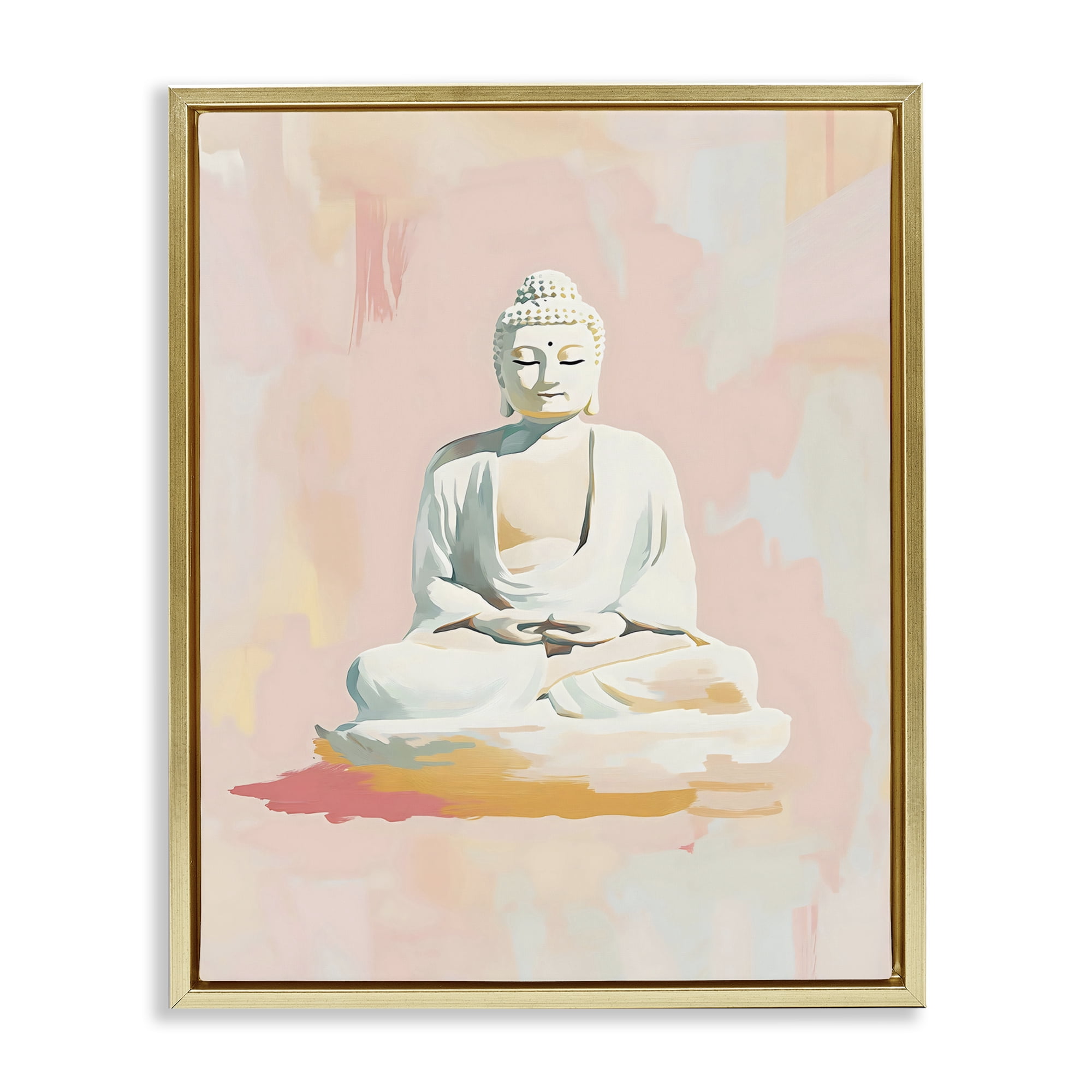 Stupell Industries Pastel Buddha In Quiet Meditation Gold Framed Floater Canvas Wall Art, design by The Prints Vibe