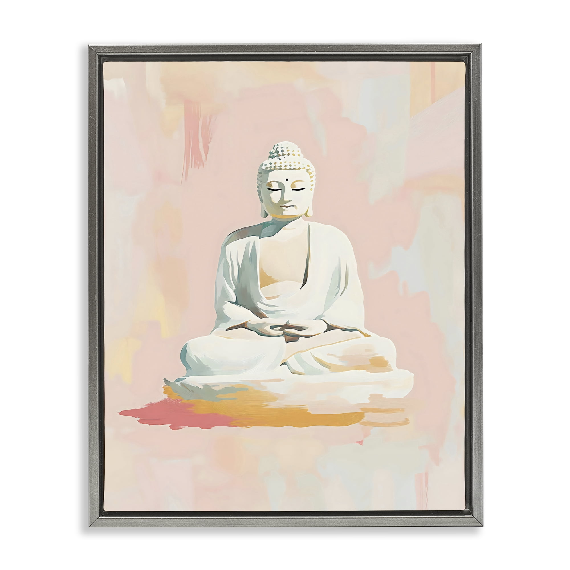 Stupell Industries Pastel Buddha In Quiet Meditation Gray Framed Floater Canvas Wall Art, design by The Prints Vibe