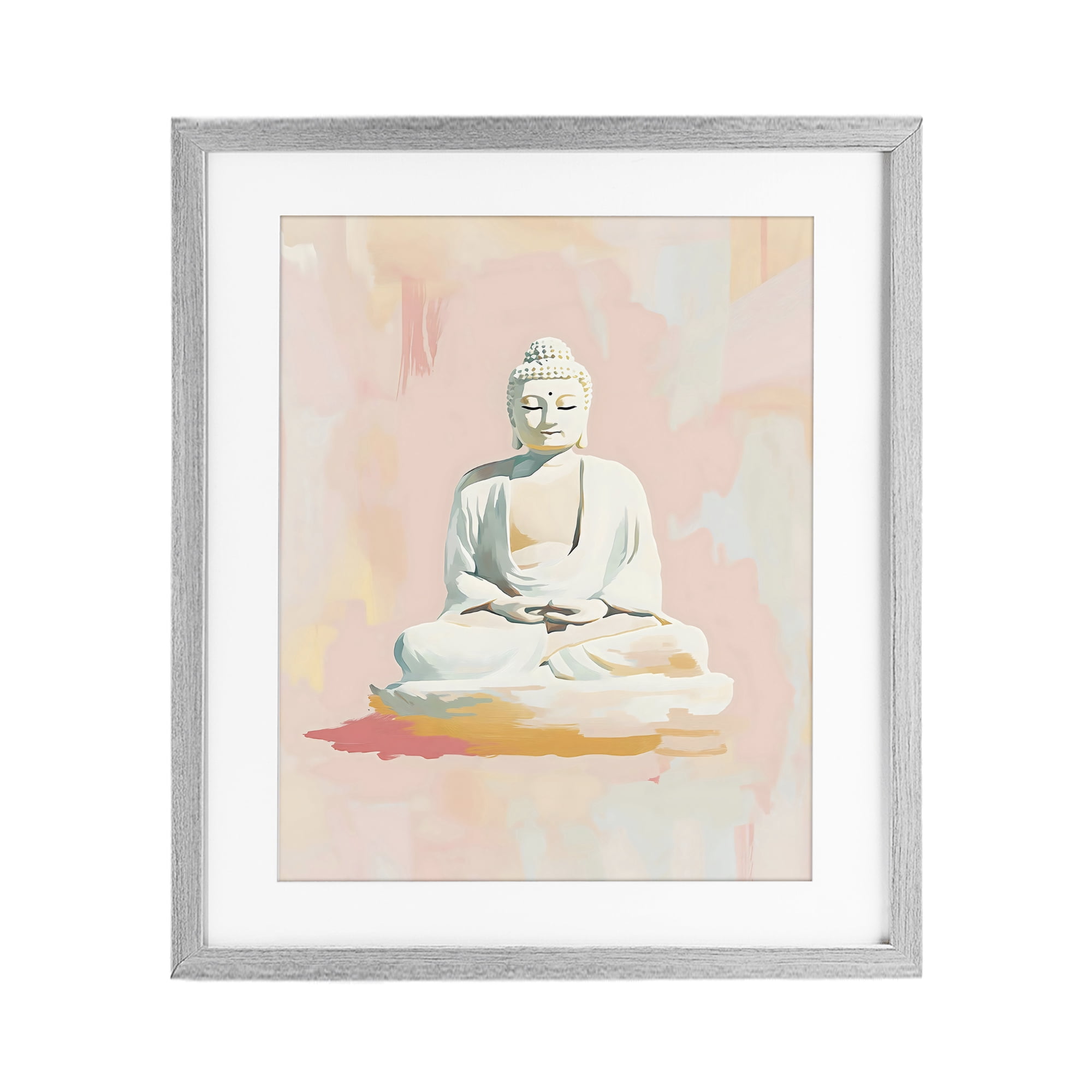 Stupell Industries Pastel Buddha In Quiet Meditation Gray Framed Print Under Glass, design by The Prints Vibe