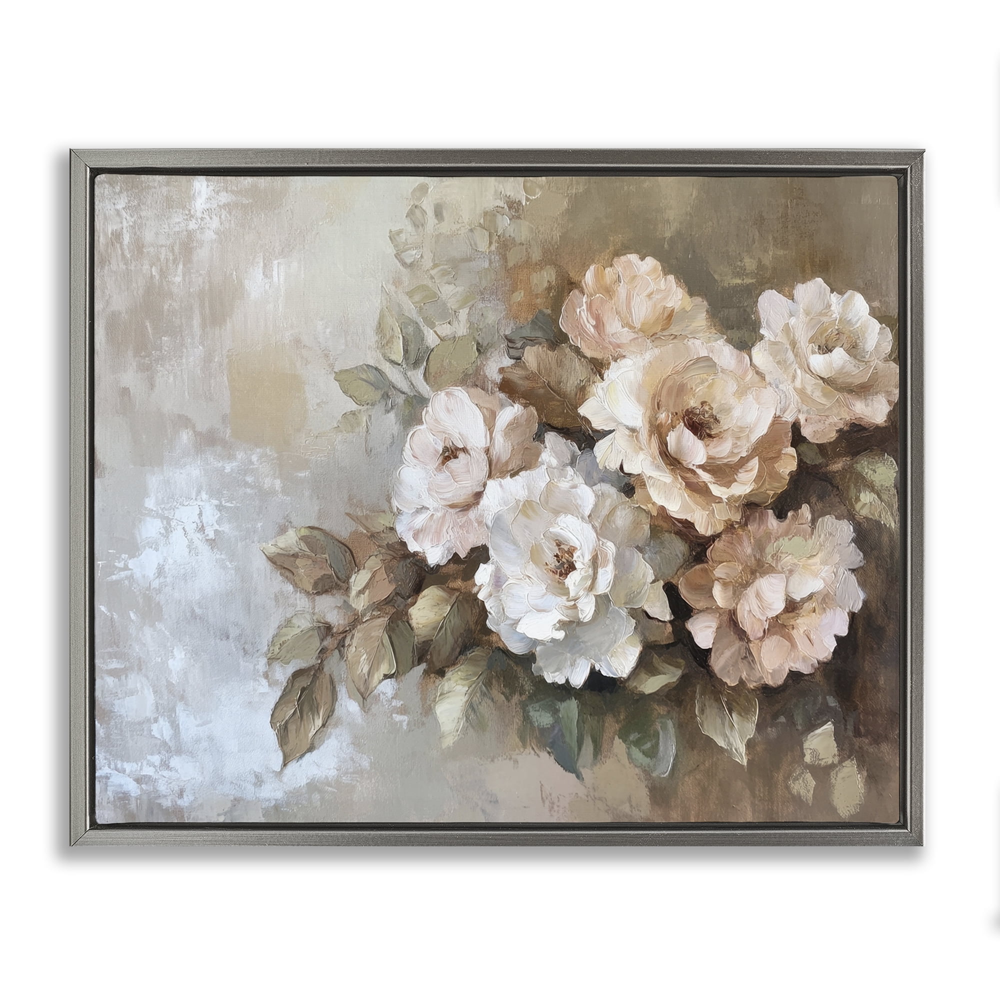 Stupell Industries Pastel Budding Blooms Plants & Flowers Painting Gray Floater Framed Canvas Art Print Wall Art, 31 x 25
