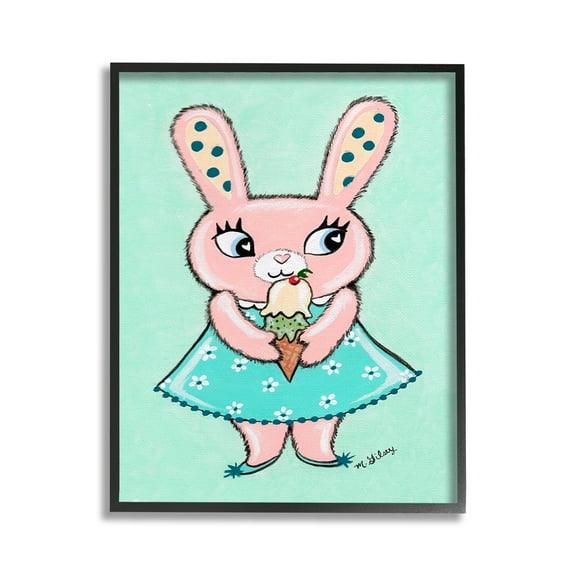 Stupell Industries Pastel Bunny & Ice Cream Animals & Insects Painting Black Framed Art Print Wall Art, 11 x 14