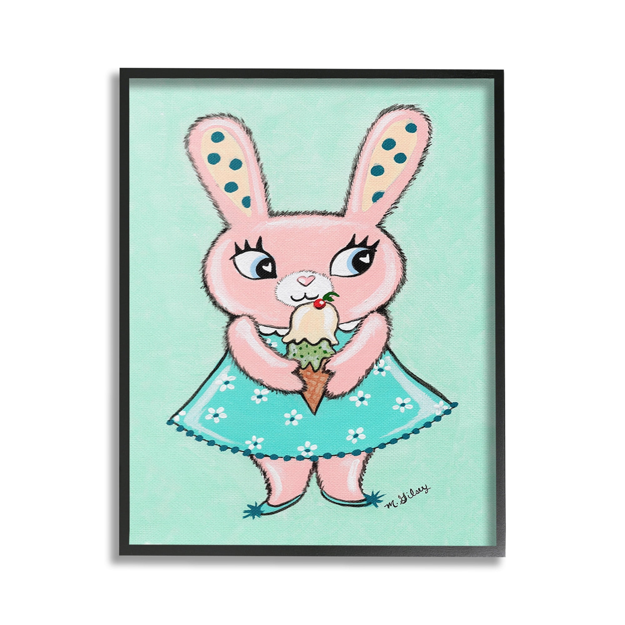 Stupell Industries Pastel Bunny & Ice Cream Animals & Insects Painting Black Framed Art Print Wall Art, 16 x 20