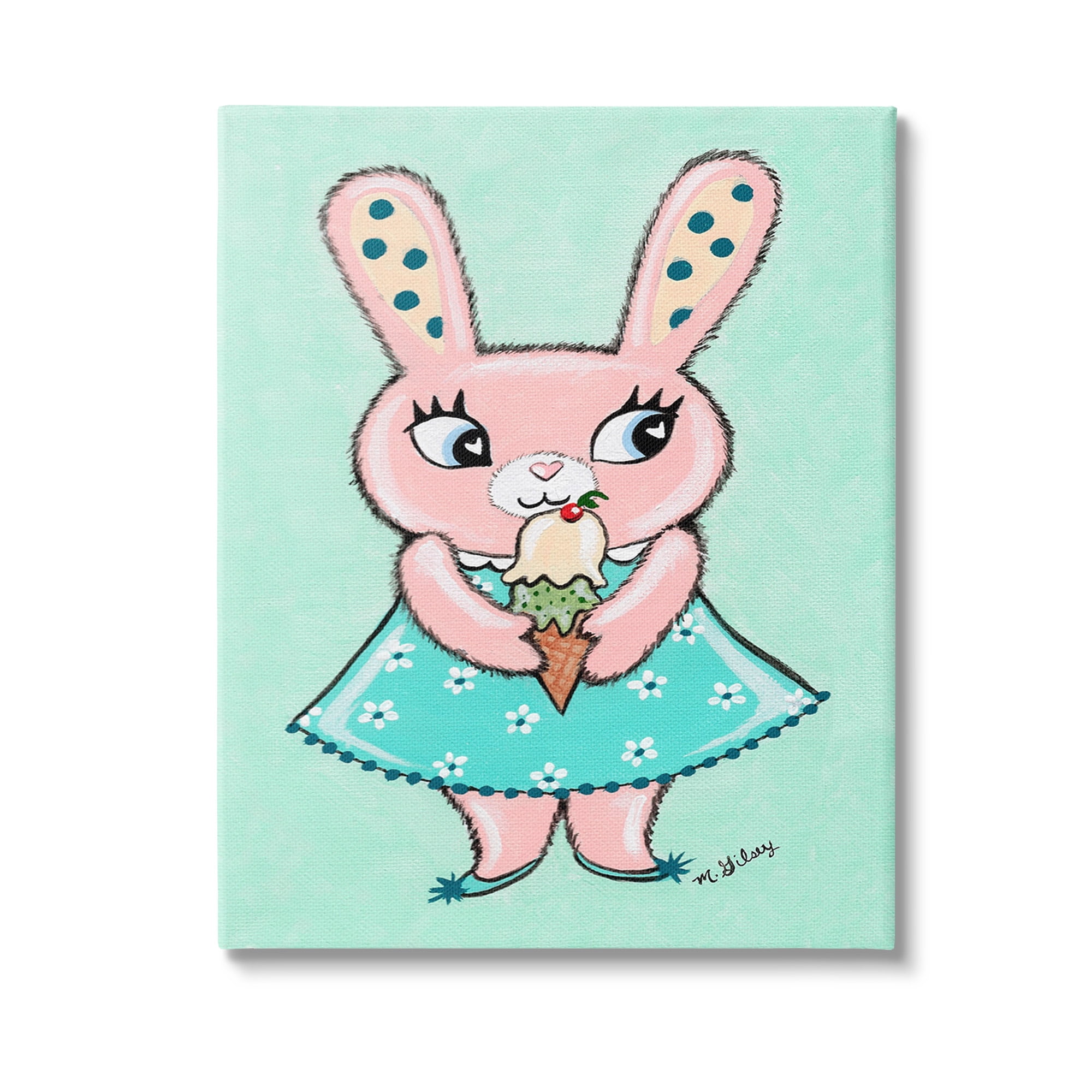 Stupell Industries Pastel Bunny & Ice Cream Animals & Insects Painting Gallery Wrapped Canvas Art Print Wall Art, 16 x 20