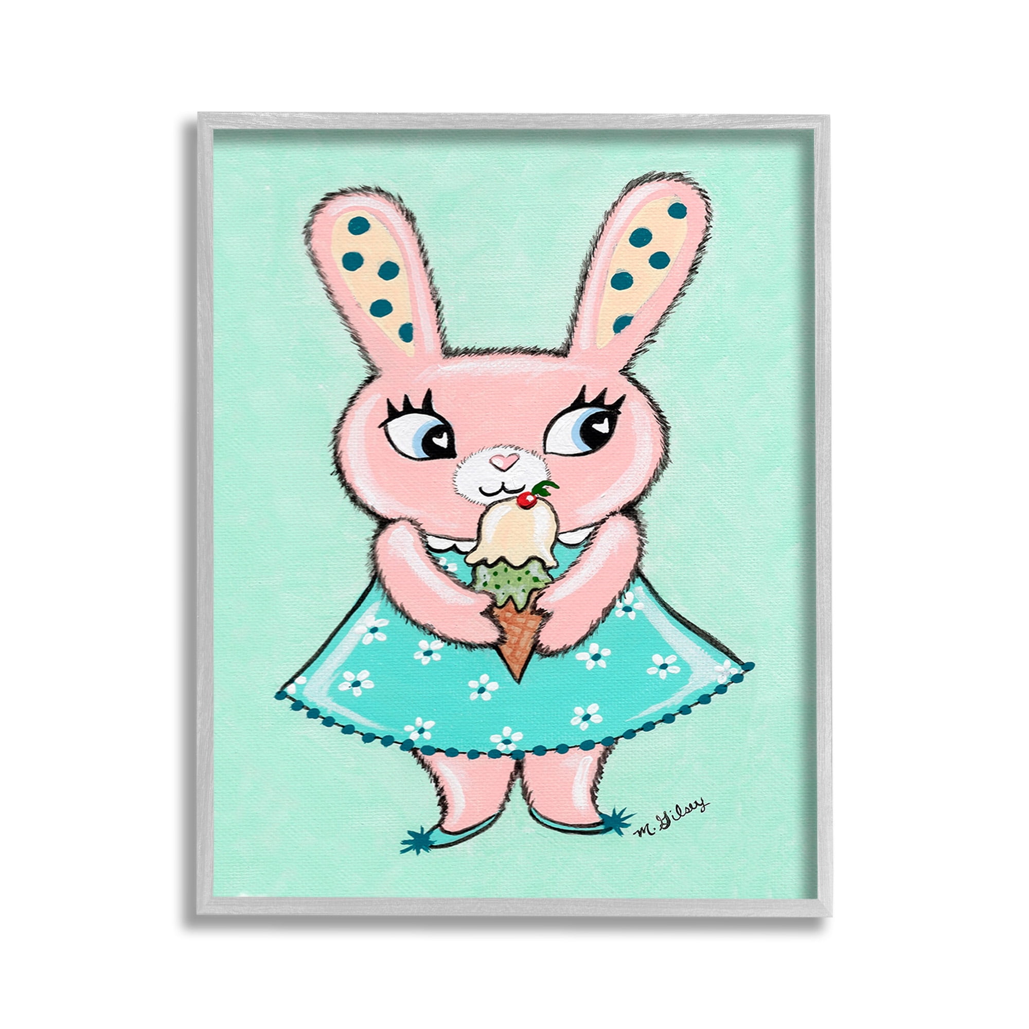 Stupell Industries Pastel Bunny & Ice Cream Animals & Insects Painting Gray Framed Art Print Wall Art, 11 x 14