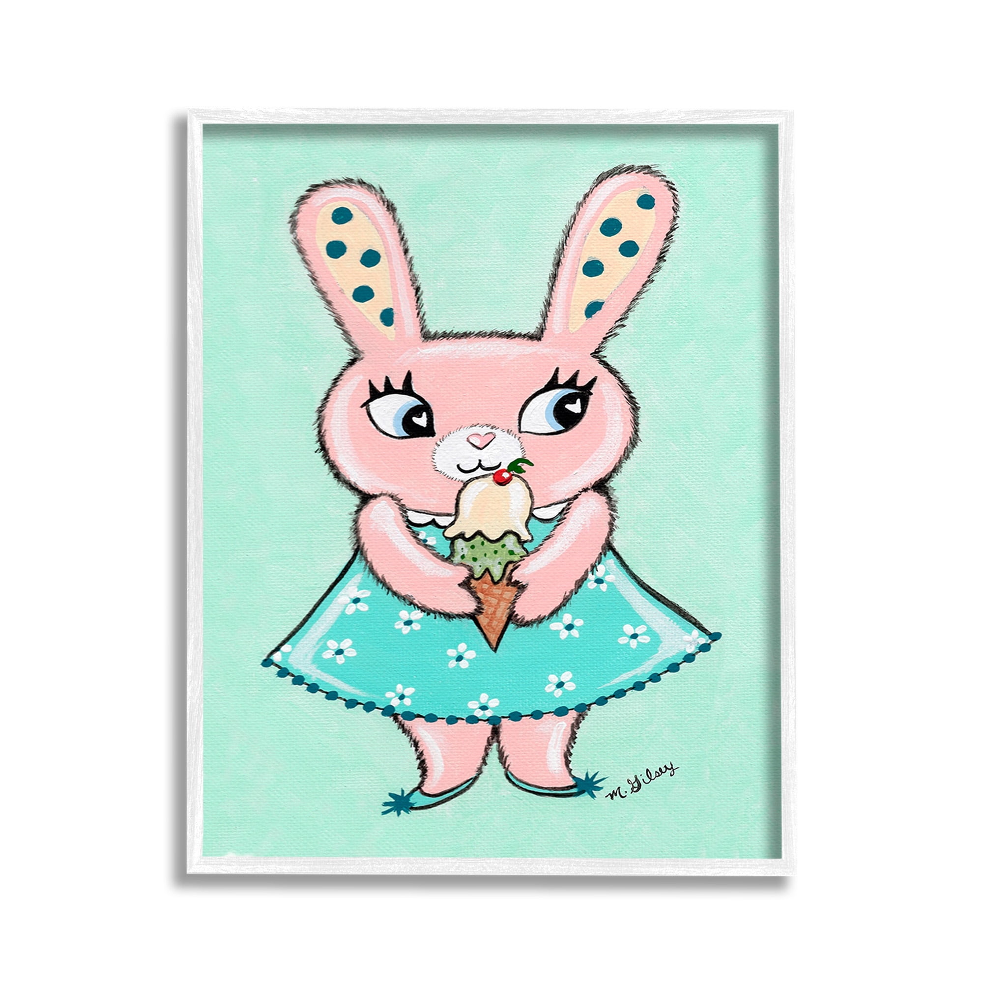 Stupell Industries Pastel Bunny & Ice Cream Animals & Insects Painting White Framed Art Print Wall Art, 11 x 14