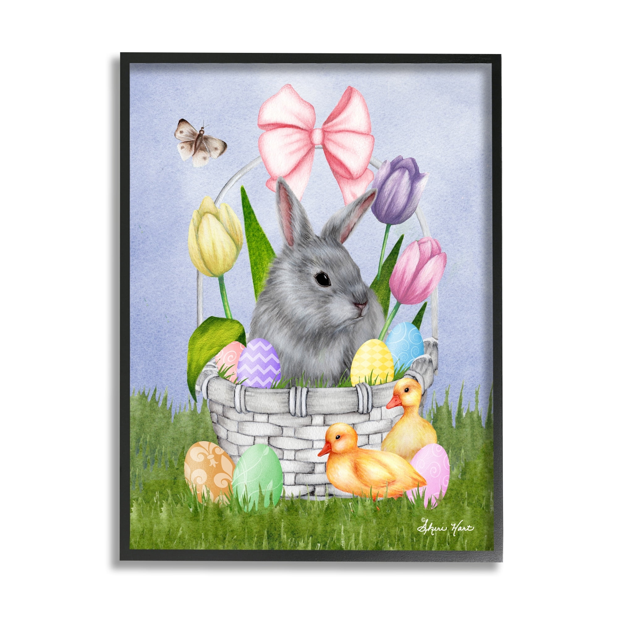 Stupell Industries Pastel Bunny Rabbit Basket Easter Egg Baby Chicks,11 x 14, Design by Sheri Hart