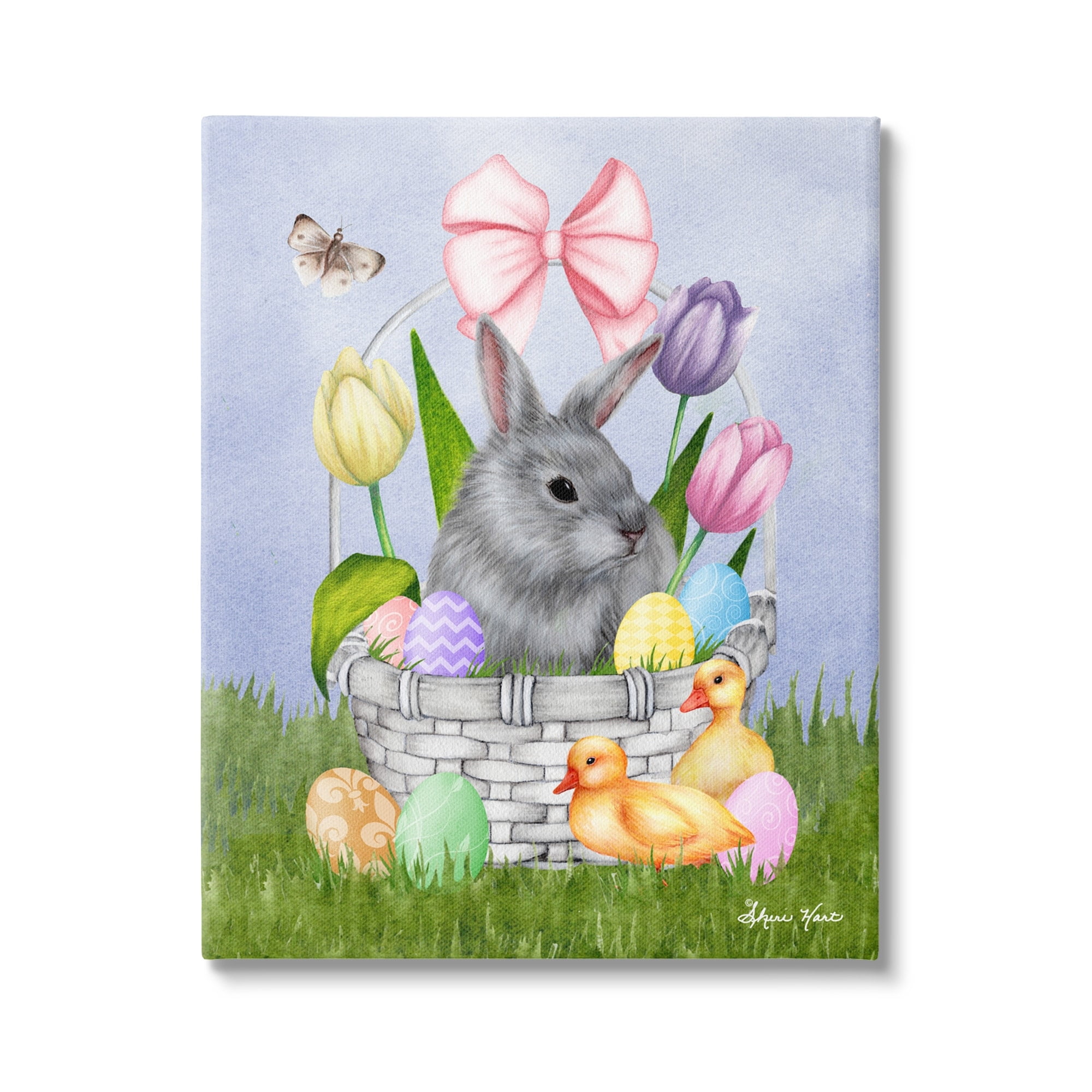 Stupell Industries Pastel Bunny Rabbit Basket Easter Egg Baby Chicks,24 x 30, Design by Sheri Hart