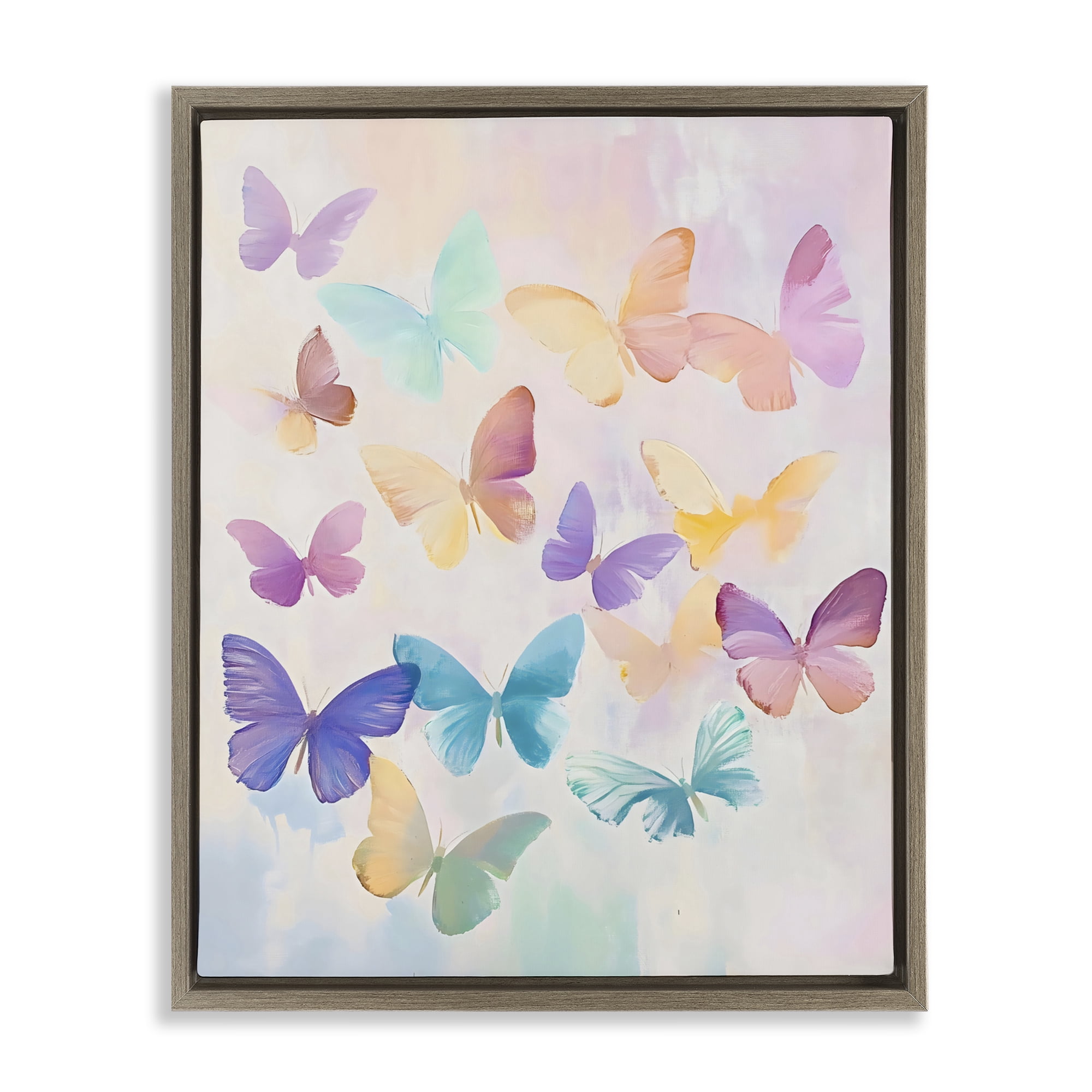 Stupell Industries Pastel Butterfly Dreams Brown Framed Floater Canvas Wall Art, design by The Prints Vibe