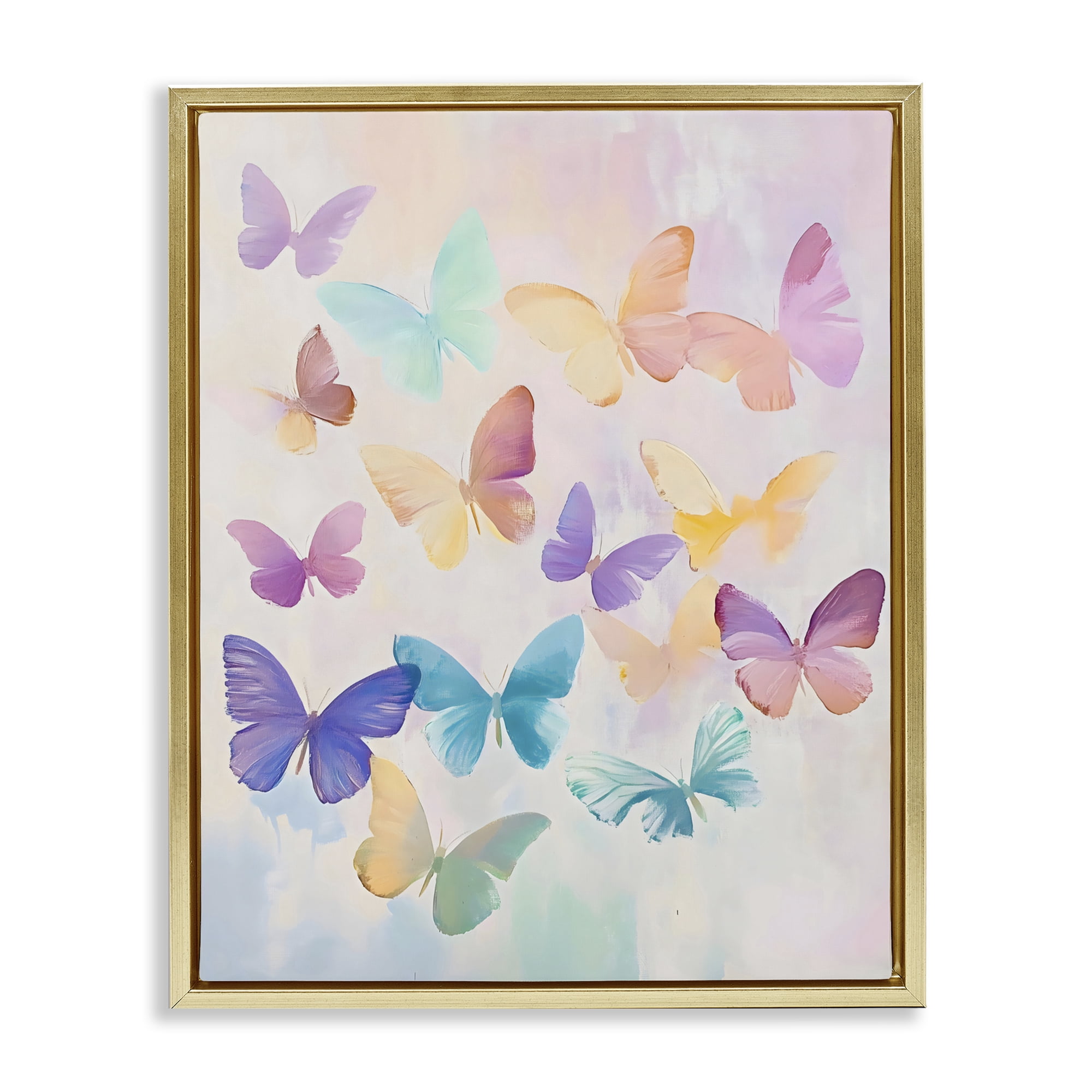 Stupell Industries Pastel Butterfly Dreams Gold Framed Floater Canvas Wall Art, design by The Prints Vibe