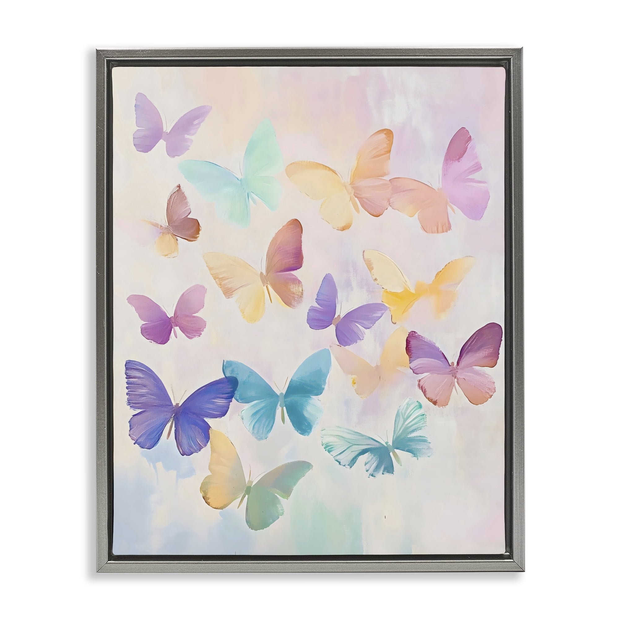 Stupell Industries Pastel Butterfly Dreams Gray Framed Floater Canvas Wall Art, design by The Prints Vibe
