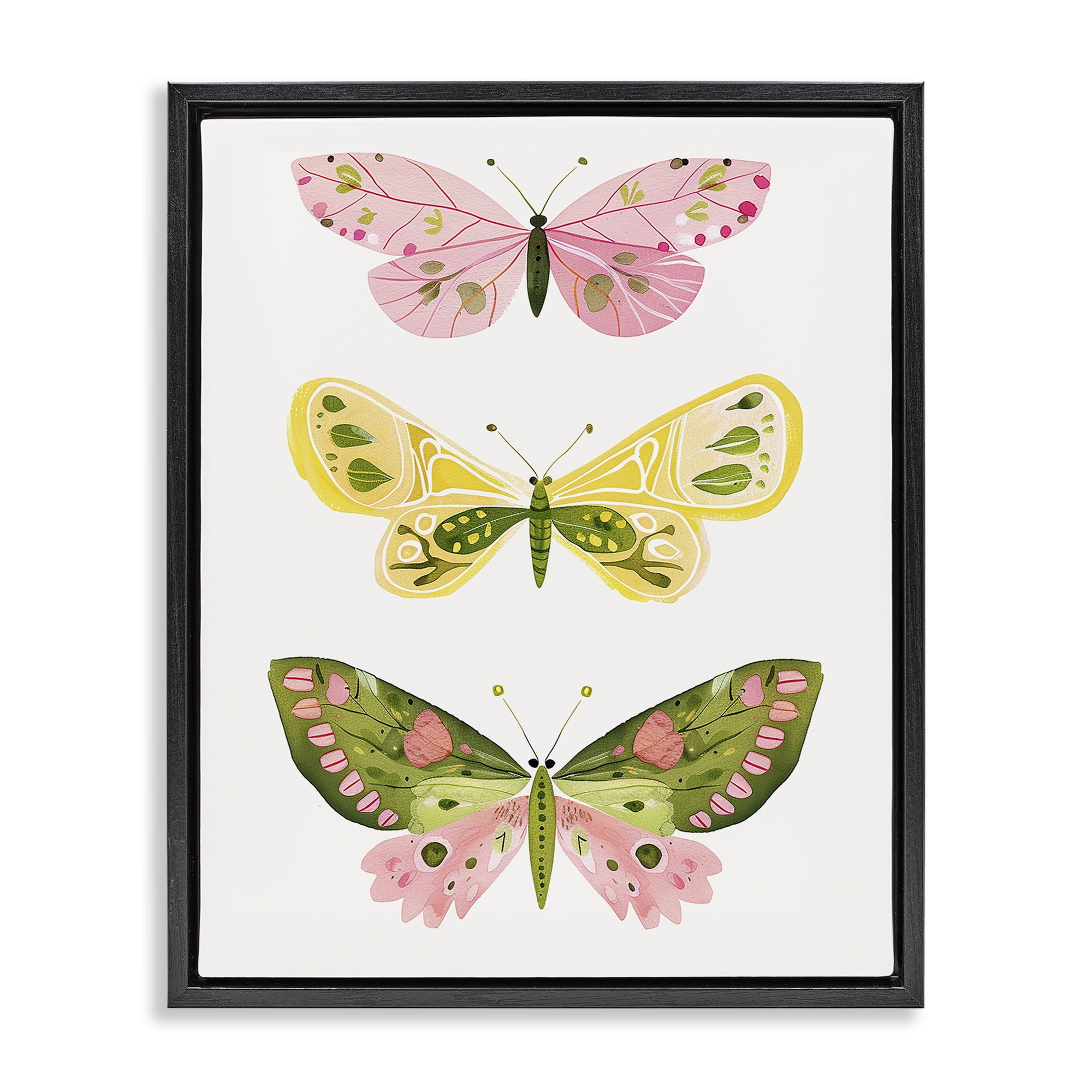 Stupell Industries Pastel Butterfly Trio Insects Painting Black Floater Framed Canvas Art Print Wall Art, 25 x 31