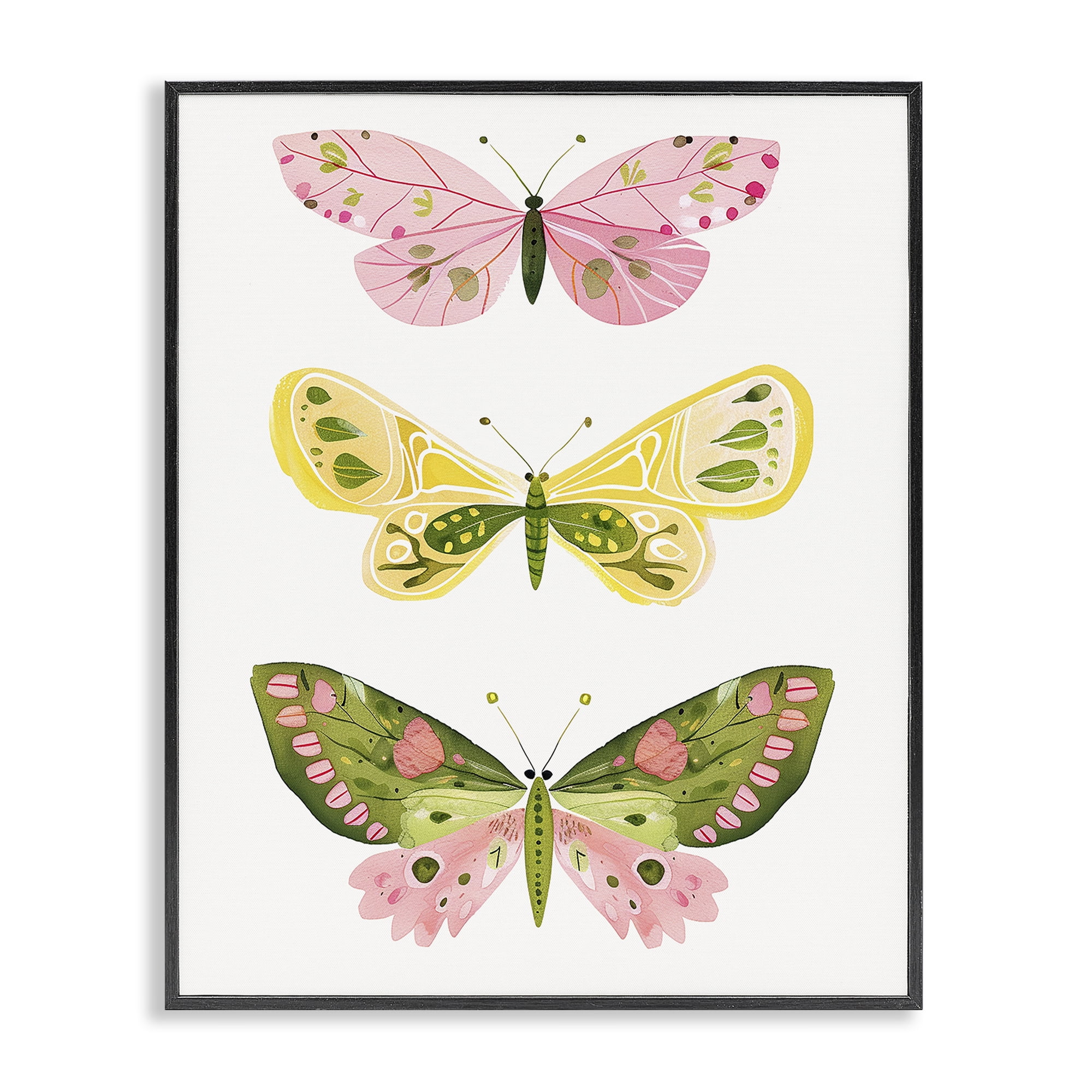 Stupell Industries Pastel Butterfly Trio Insects Painting Black Framed Art Print Wall Art, 24 x 30