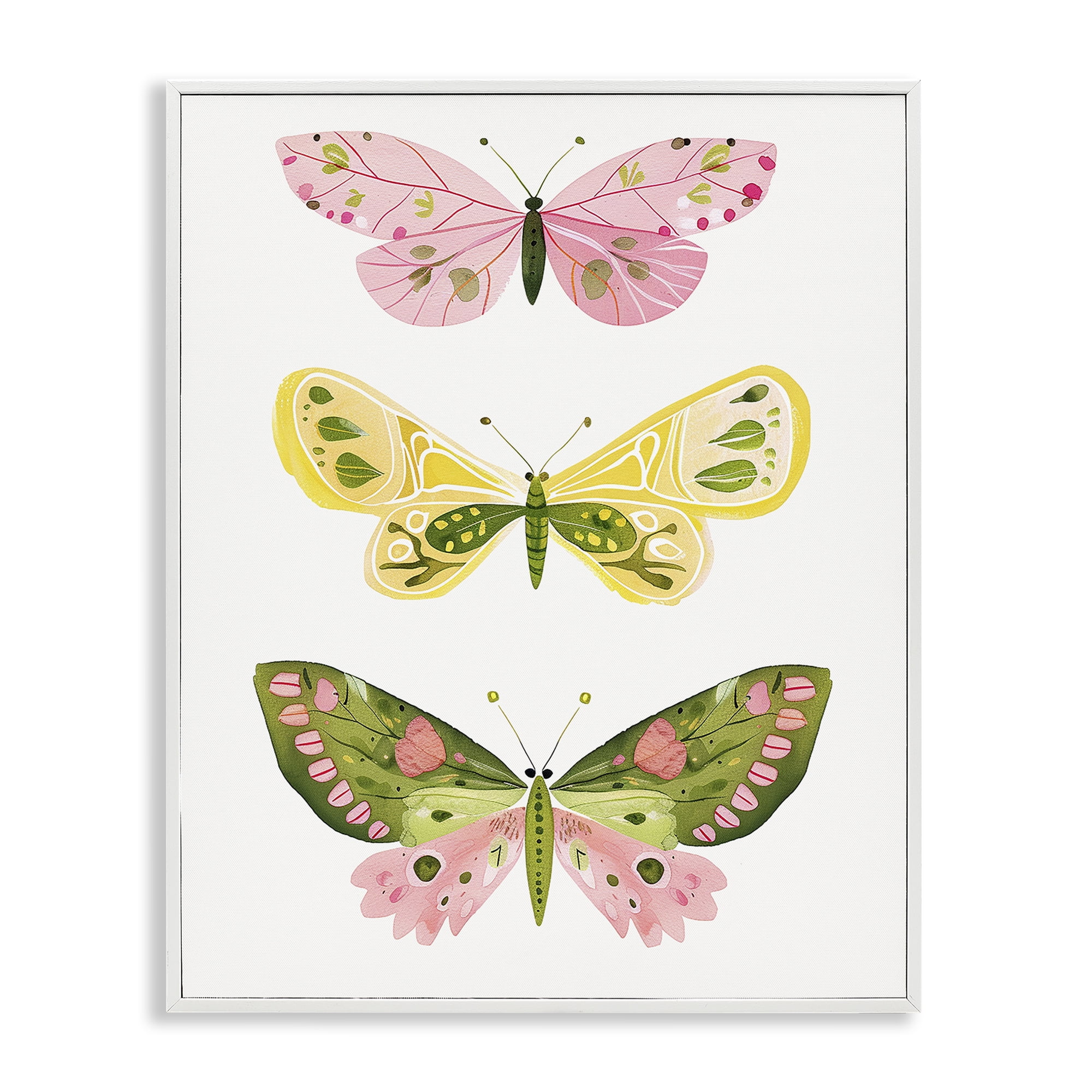 Stupell Industries Pastel Butterfly Trio Insects Painting White Framed Art Print Wall Art, 16 x 20