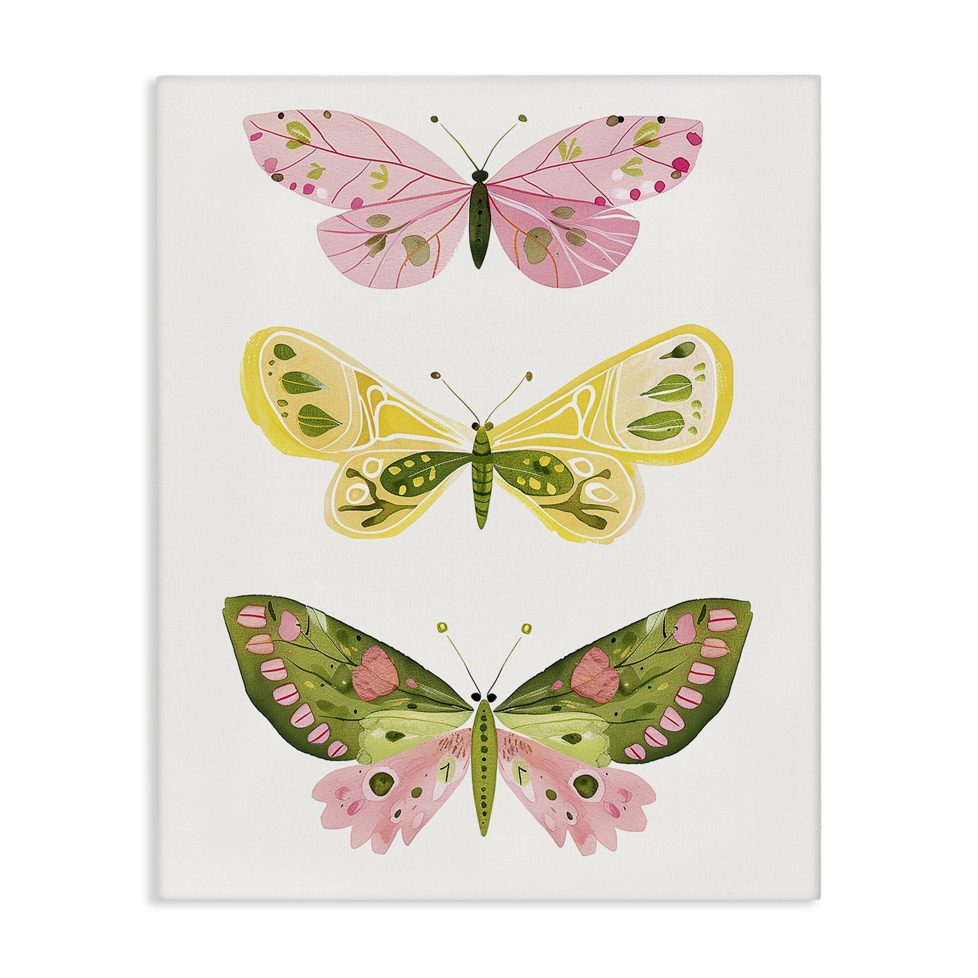 Stupell Industries Pastel Butterfly Trio Insects Painting Wrapped Canvas Art Print Wall Art, 24 x 30