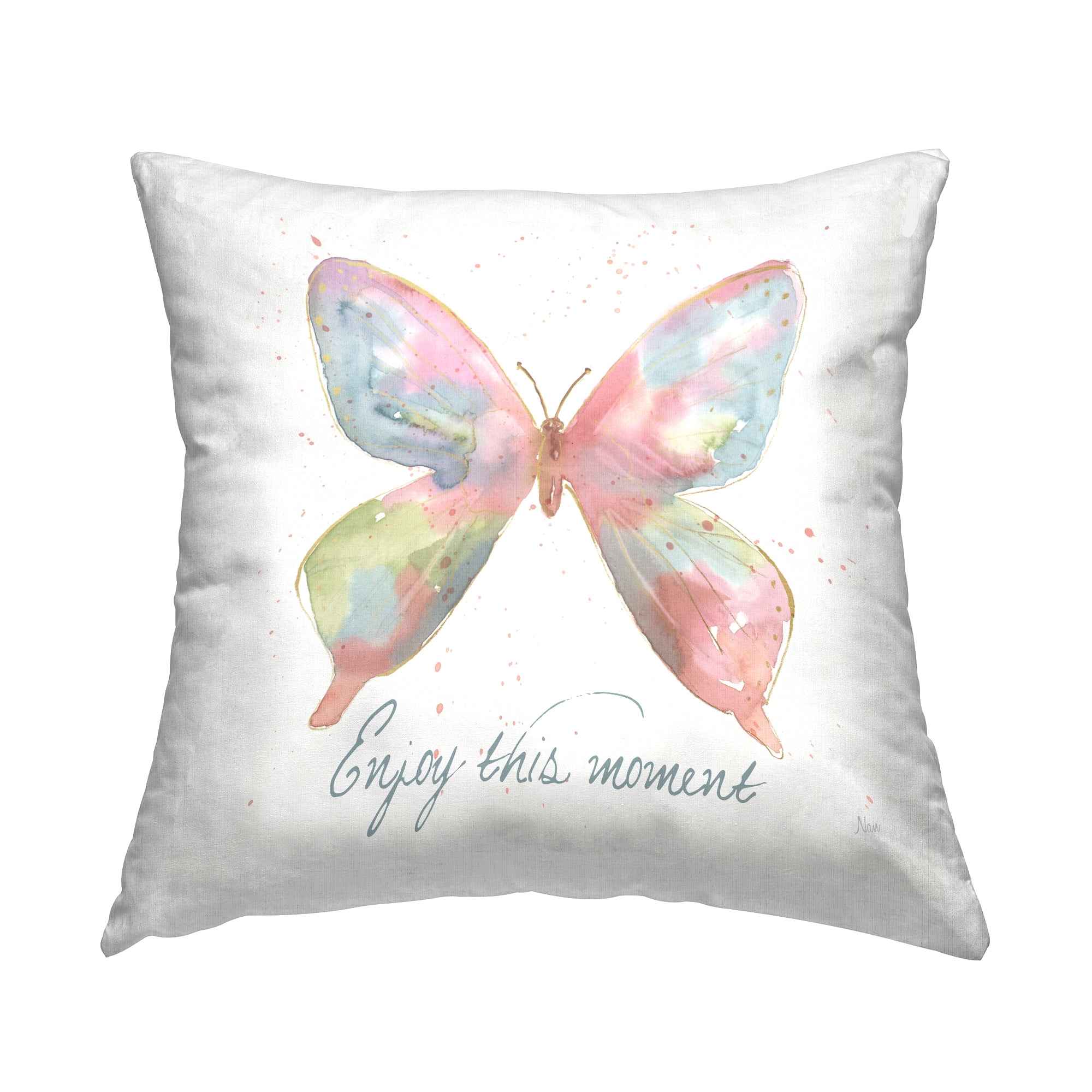 Stupell Industries Pastel Butterfly with Phrase Decorative Printed Throw Pillow, 18 x 18