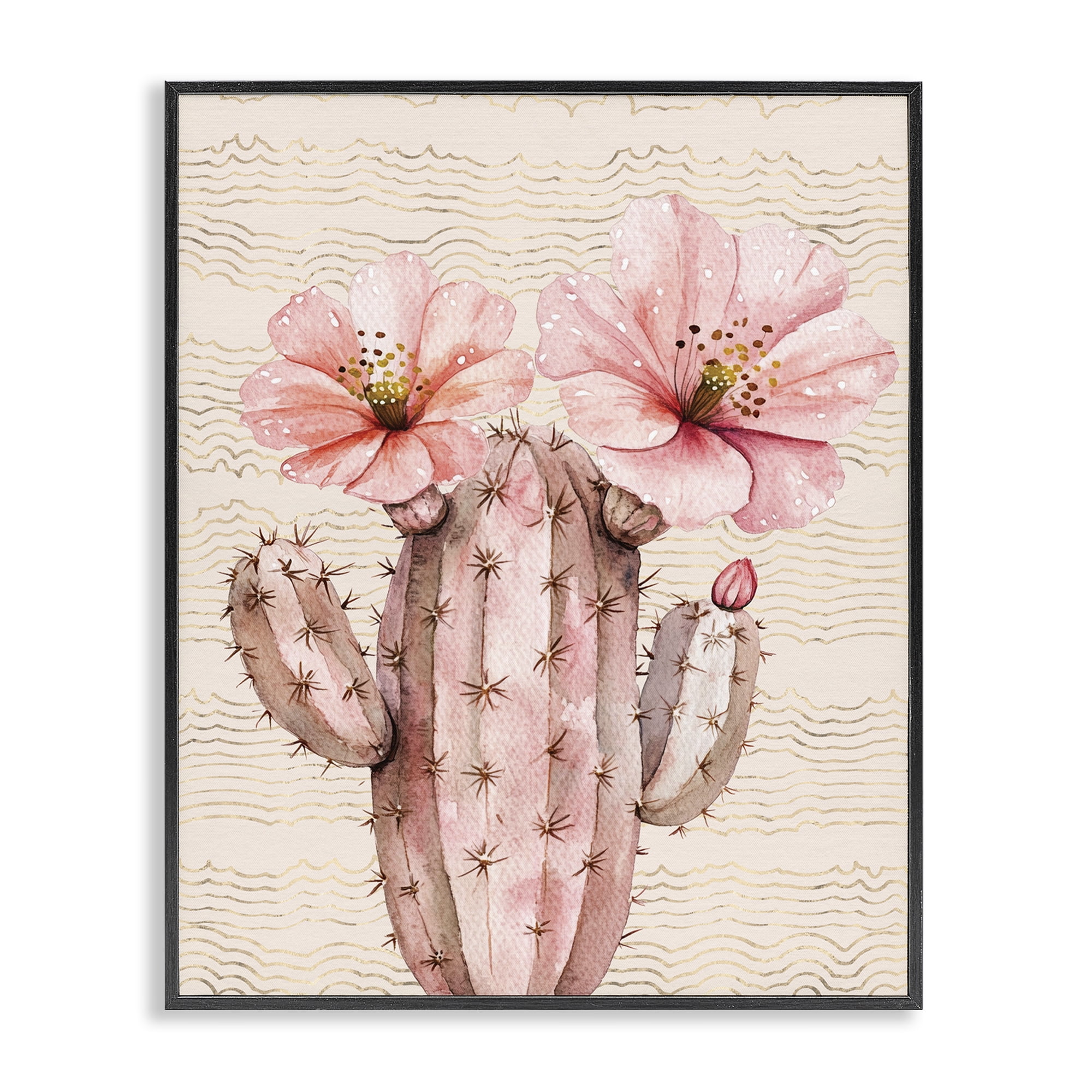 Stupell Industries Pastel Cactus with Blooms Plants & Flowers Painting Black Framed Art Print Wall Art, 16 x 20