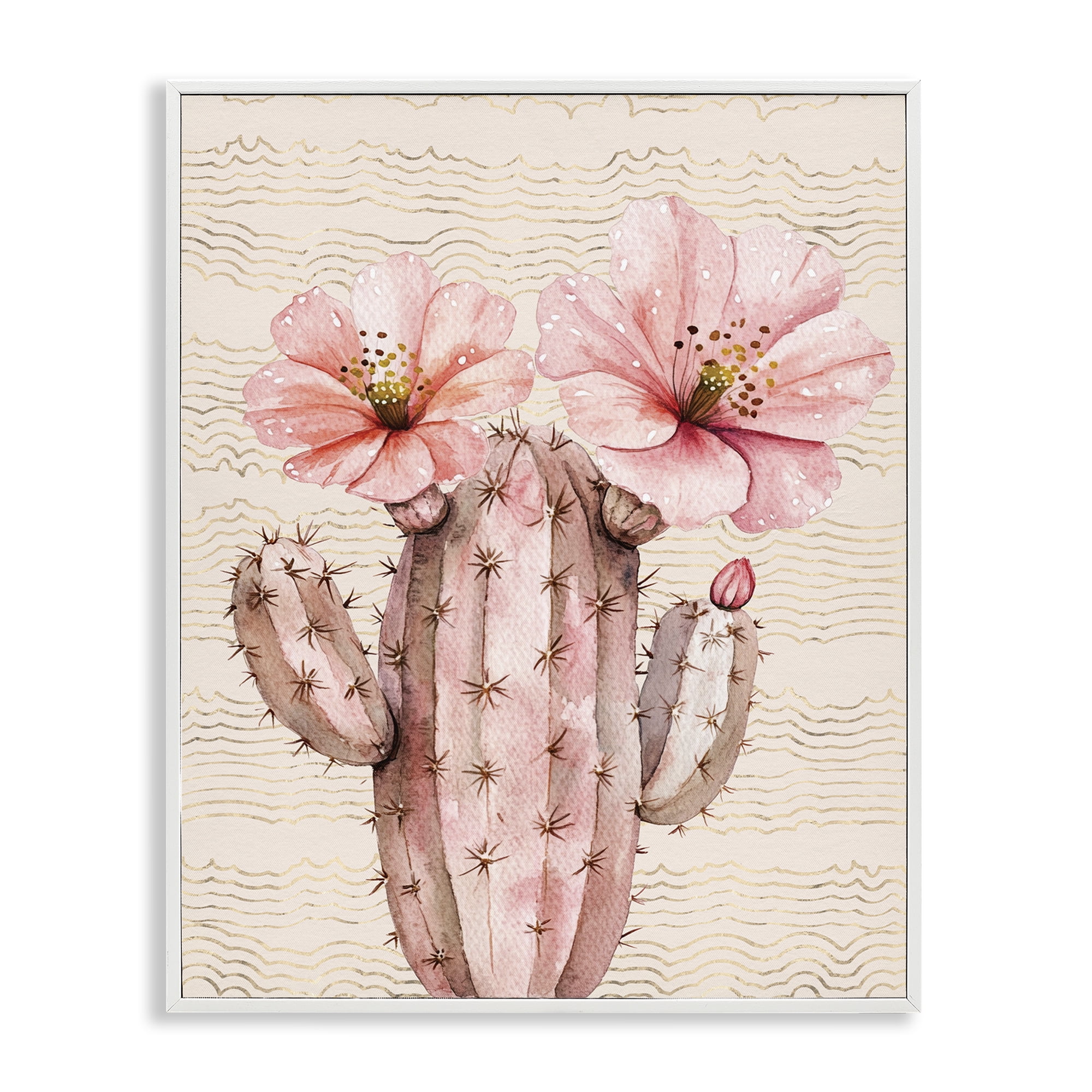 Stupell Industries Pastel Cactus with Blooms Plants & Flowers Painting White Framed Art Print Wall Art, 16 x 20
