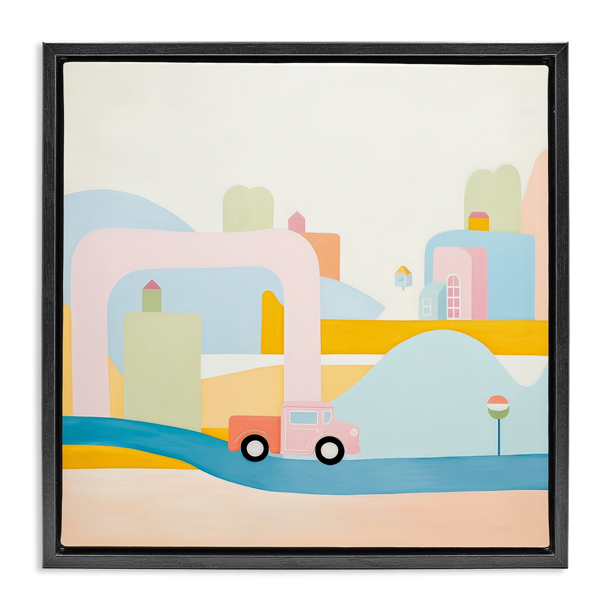 Stupell Industries Pastel Car in Landscape Landscape Painting Black Floater Framed Art Print Wall Art, 18 x 18